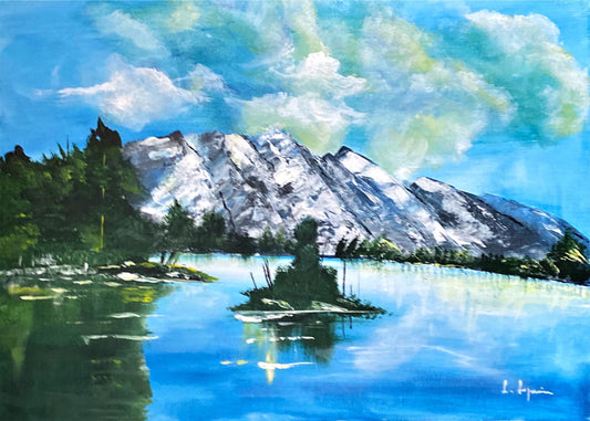 Peinture au Couteau œuvre Originale Numérique L'île du Lac