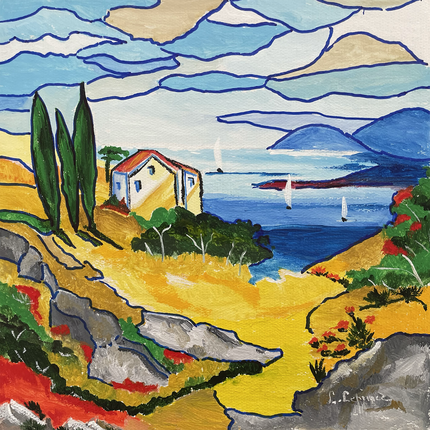 Peinture au Couteau œuvre Originale Numérique Mas Aux Cyprès