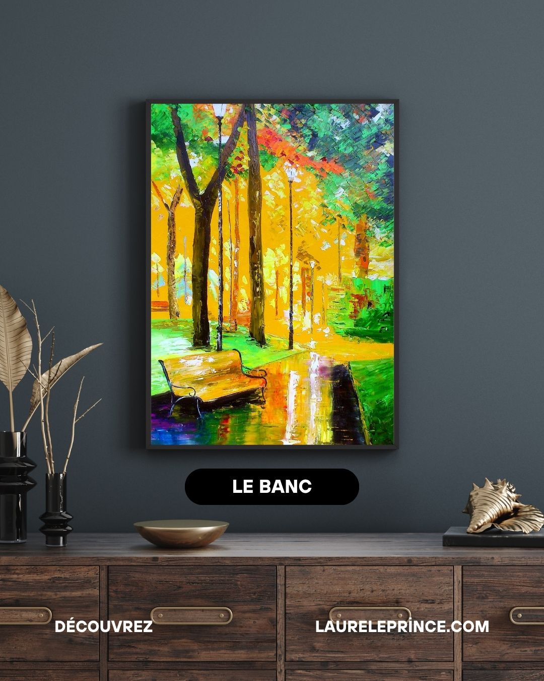 Le Banc - Autumn Landscape Oil Painting - French Impressionist Art by Laure Leprince
