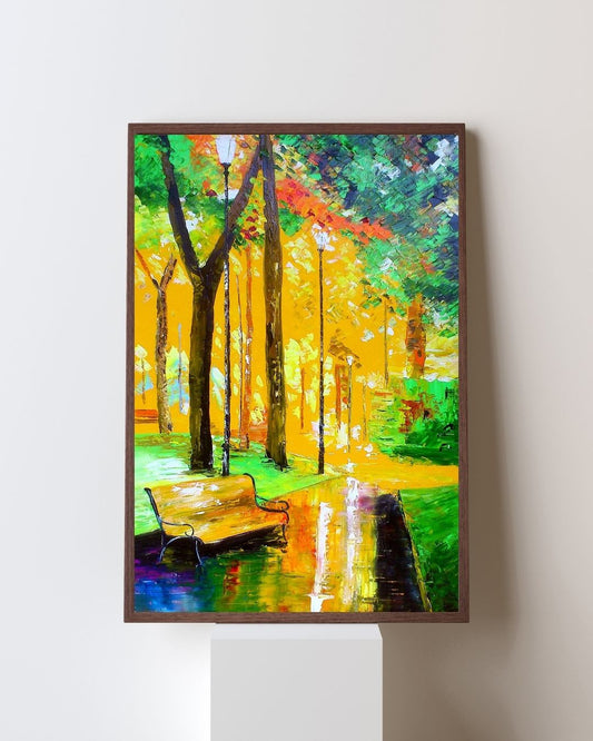 Le Banc - Autumn Landscape Oil Painting - French Impressionist Art by Laure Leprince