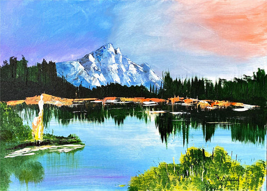 Peinture au Couteau œuvre Originale Numérique Mountain Lake