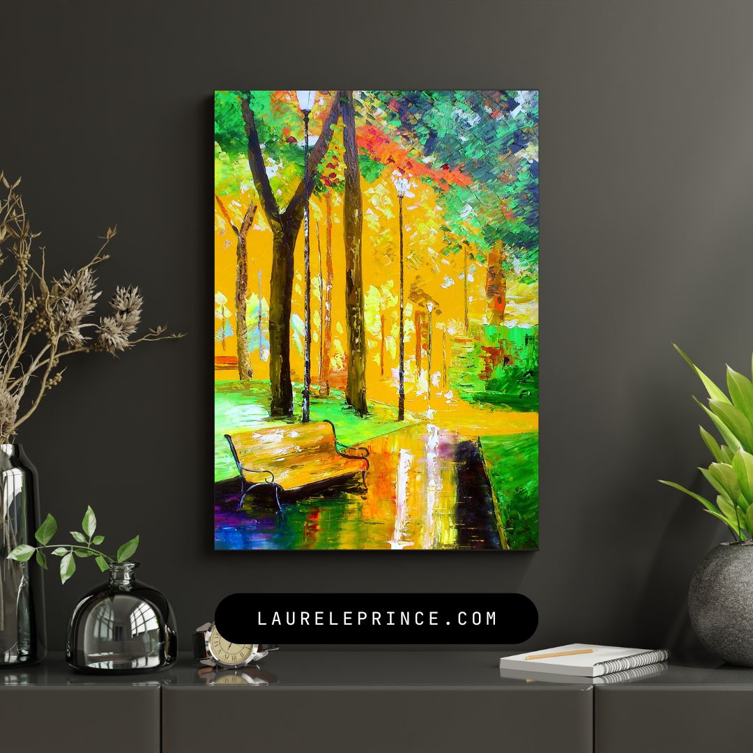 Le Banc - Autumn Landscape Oil Painting - French Impressionist Art by Laure Leprince