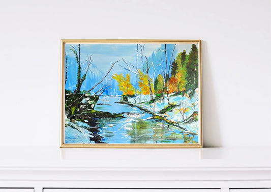 Peinture au Couteau œuvre Originale Numérique Rivière Alpine - Laure Leprince - Artiste Peintre