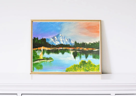Peinture au Couteau œuvre Originale Numérique Mountain Lake - Laure Leprince - Artiste Peintre