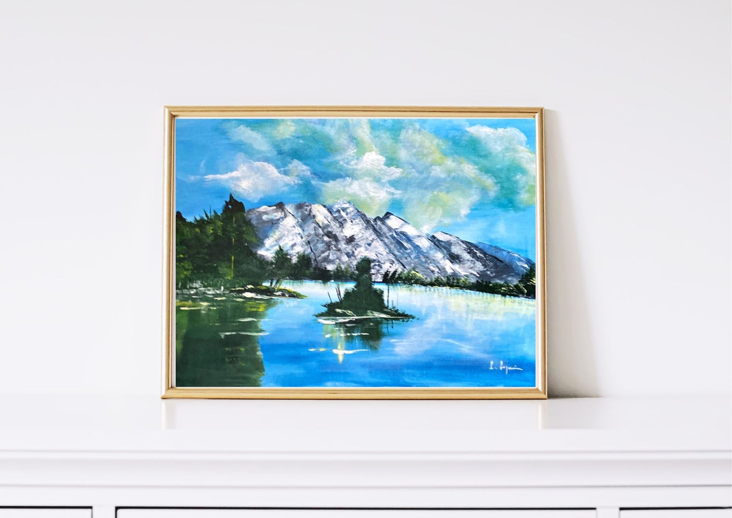 Peinture au Couteau œuvre Originale Numérique L'île du Lac