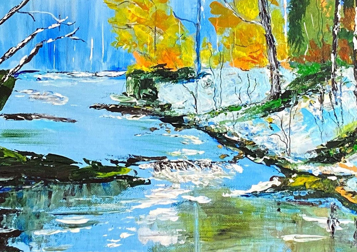 Peinture au Couteau œuvre Originale Numérique Rivière Alpine
