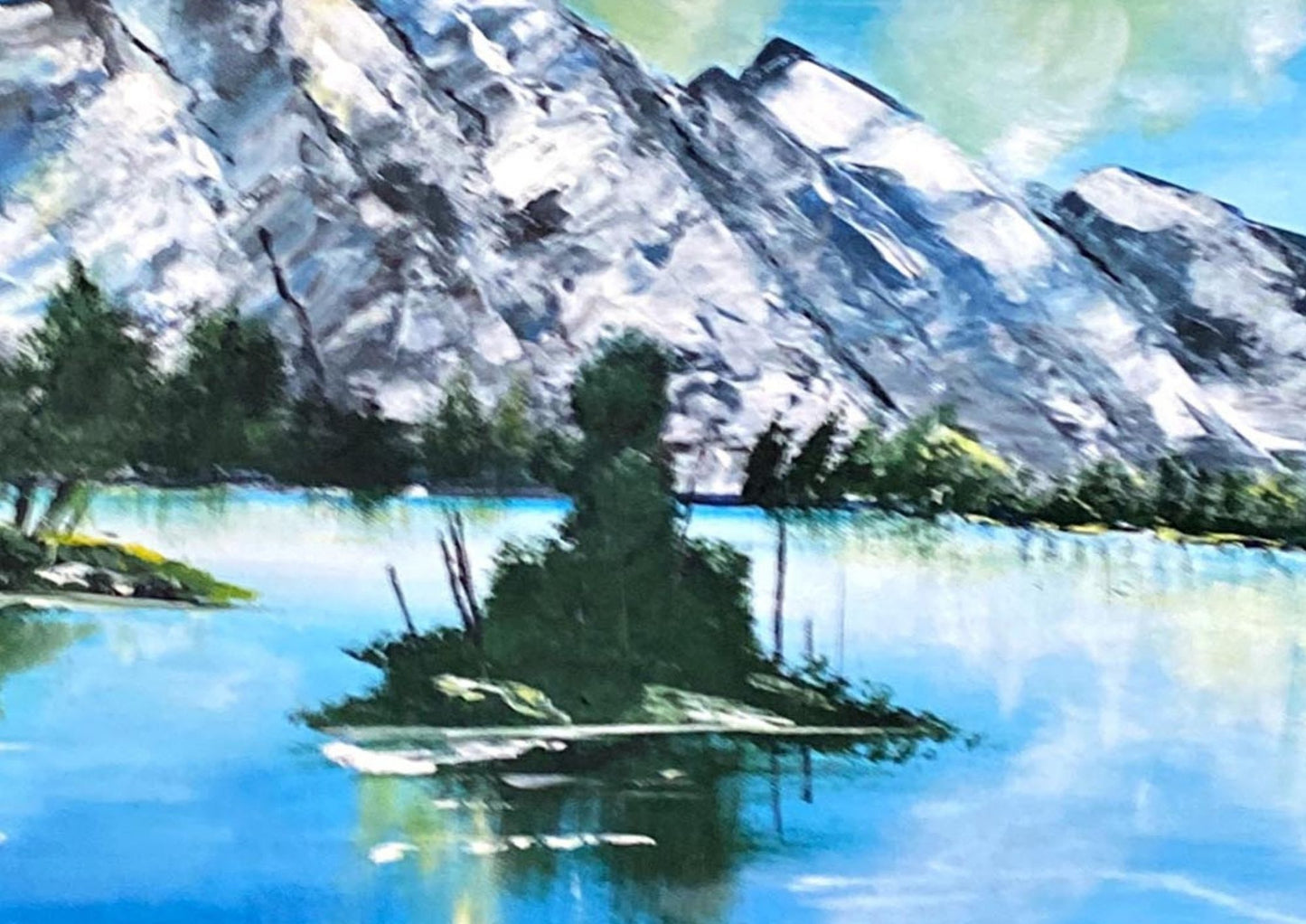 Peinture au Couteau œuvre Originale Numérique L'île du Lac
