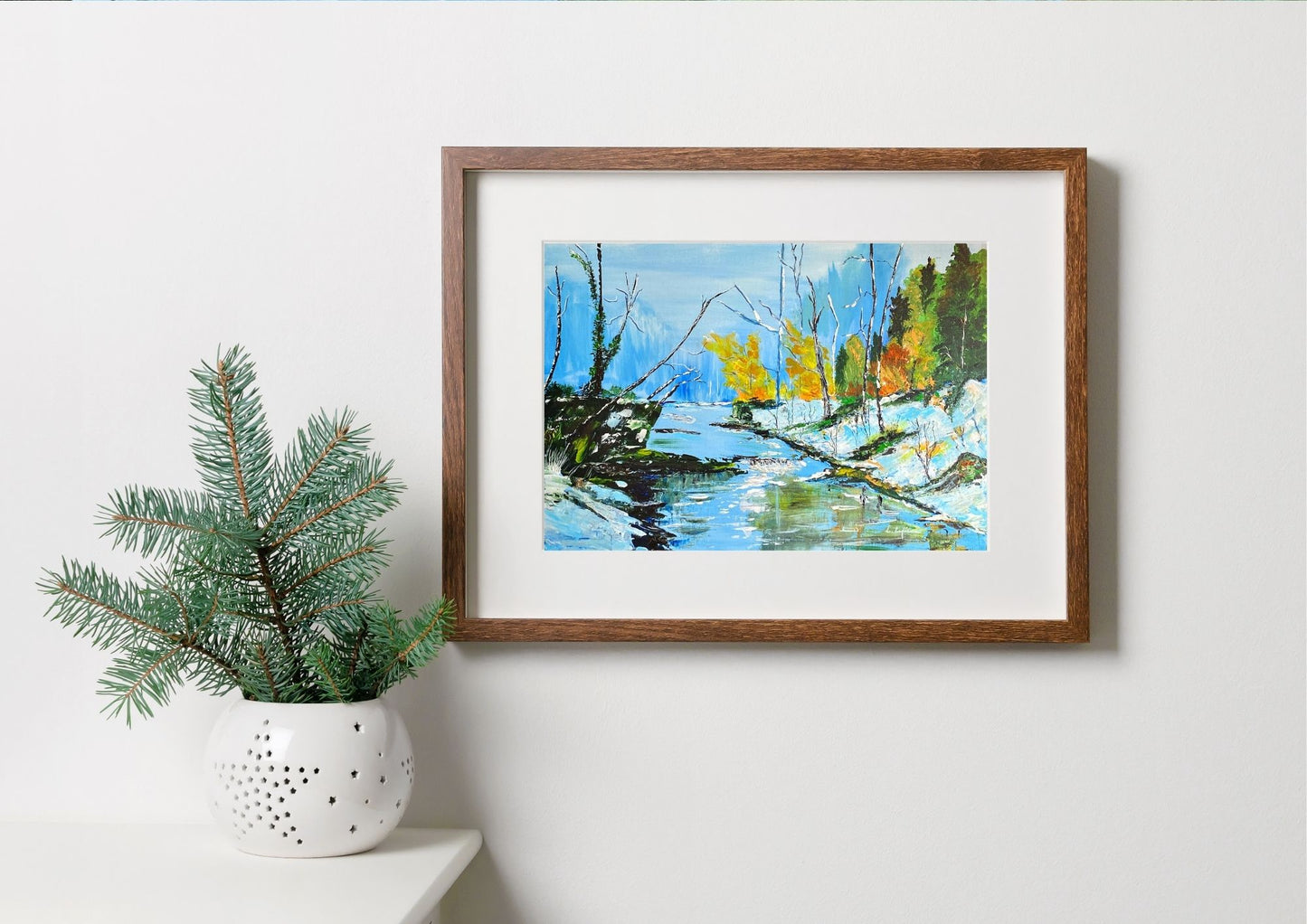 Peinture au Couteau œuvre Originale Numérique Rivière Alpine