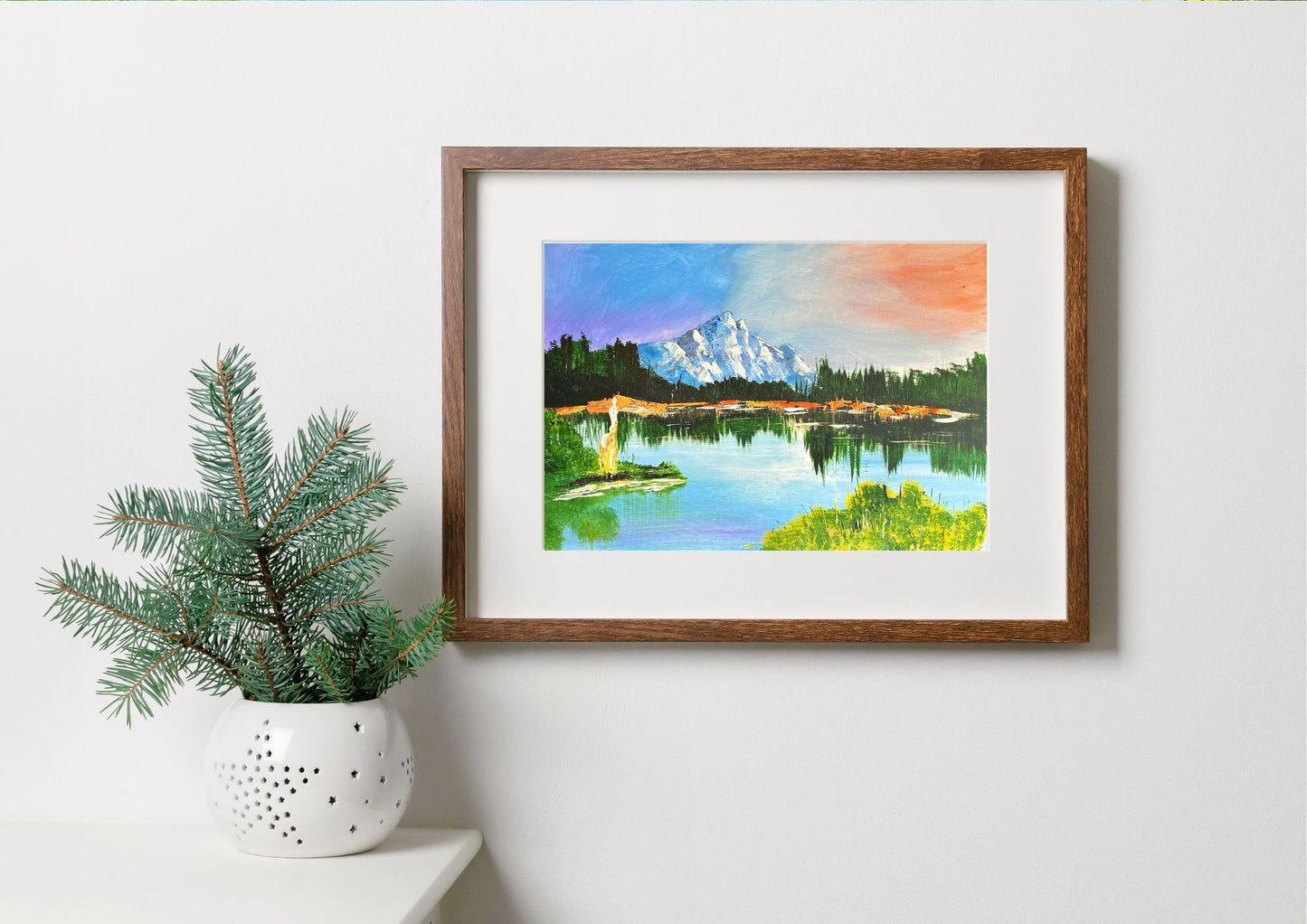 Peinture au Couteau œuvre Originale Numérique Mountain Lake