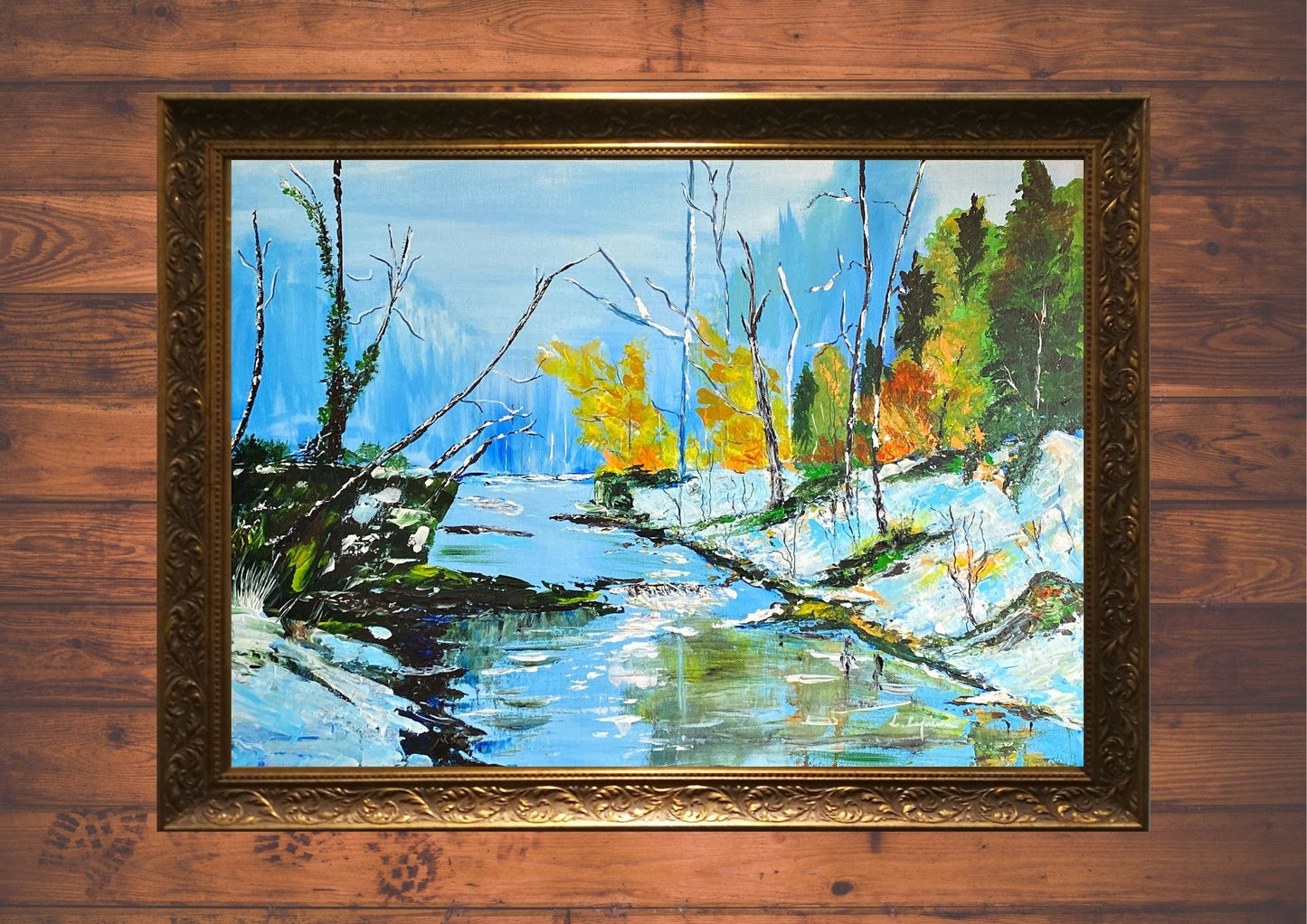 Peinture au Couteau œuvre Originale Numérique Rivière Alpine
