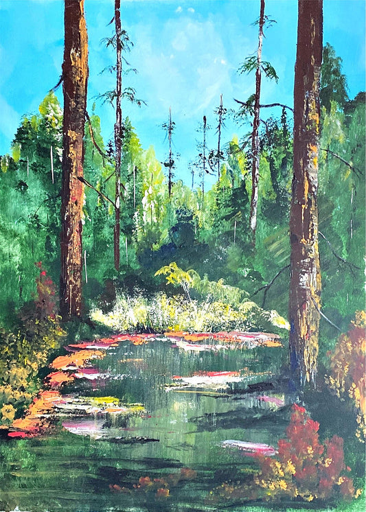 Peinture au Couteau œuvre Originale Numérique Sentier forestier