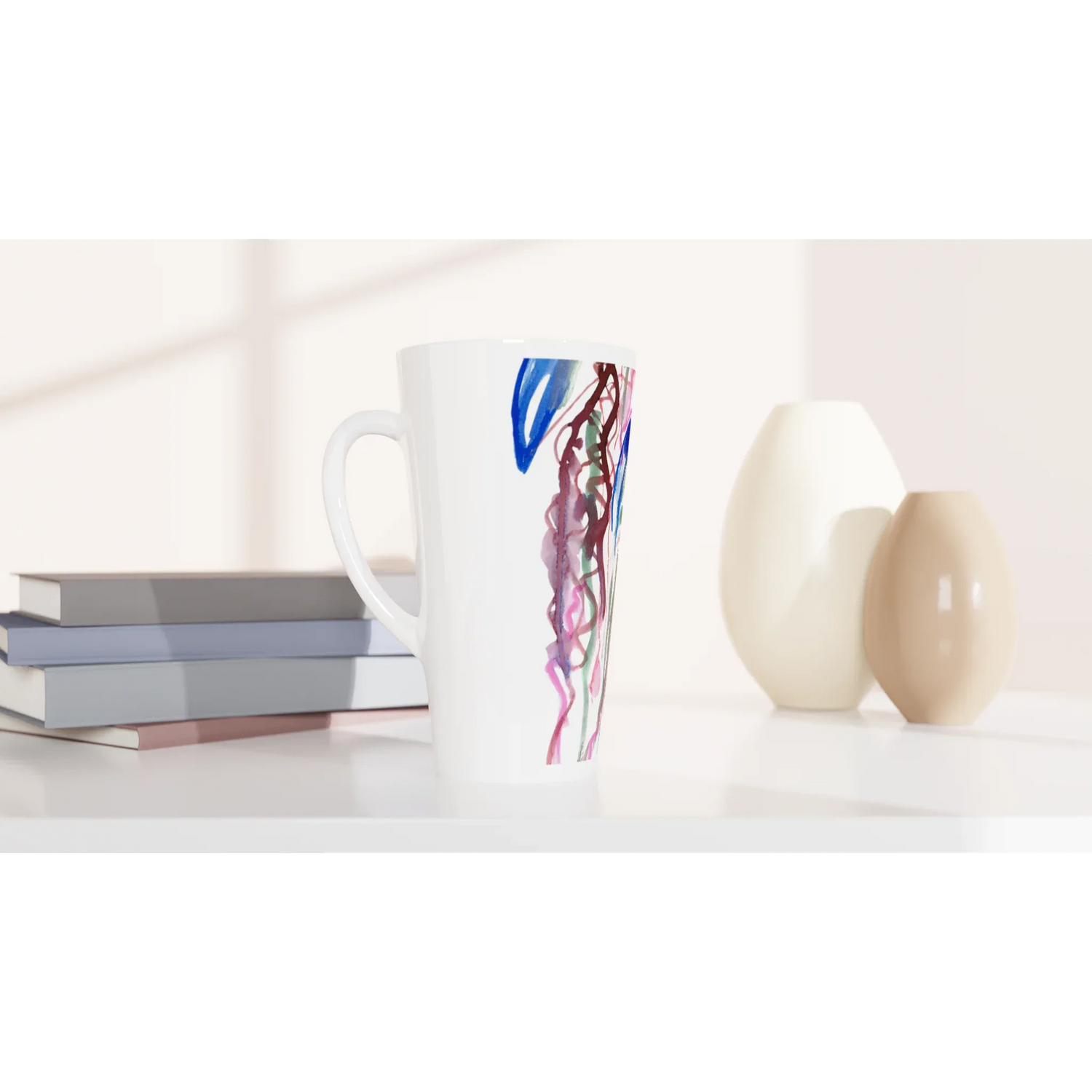 Mug à Latte en Céramique Blanche 500 ml Coral Dance – Élégant, durable et brillant - Laure Leprince - Artiste Peintre