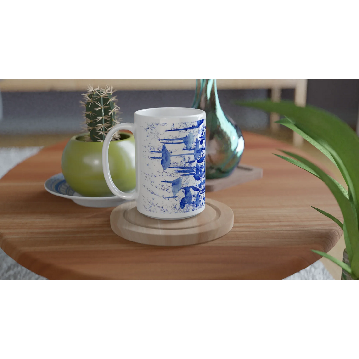 Mug en céramique blanche 44 cl Forêt Indigo – Grand format, design et qualité durable - Laure Leprince - Artiste Peintre