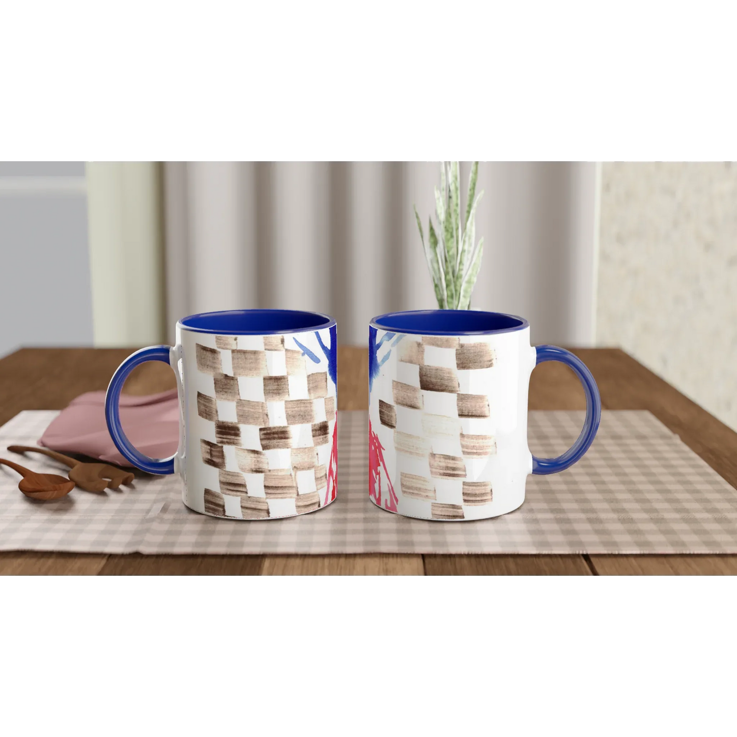 Mug en céramique colorée 325 ml damier – Élégance et durabilité - Laure Leprince - Artiste Peintre
