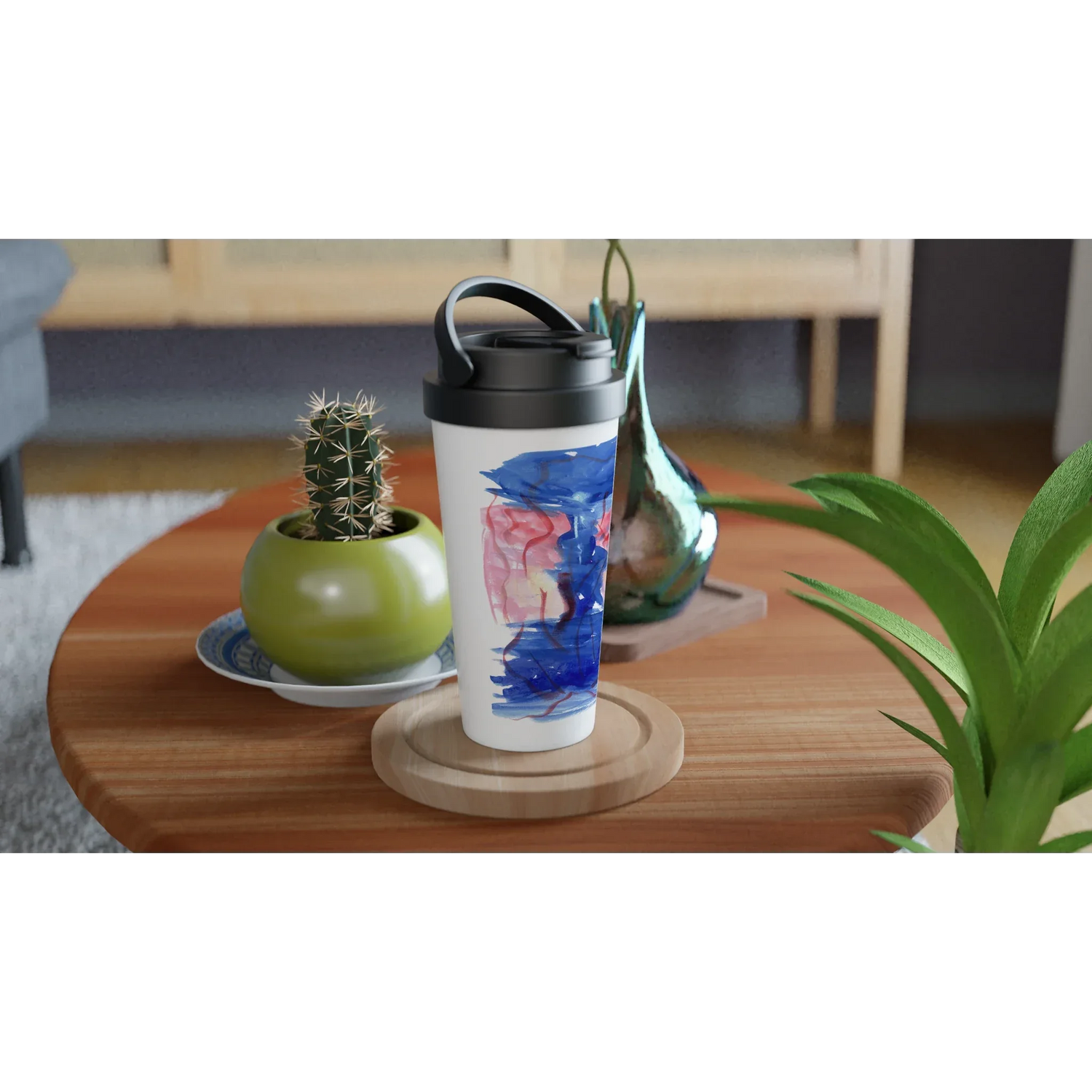 Mug de voyage isotherme 450 ml (15 oz) Midnight Siren | Étanche, réutilisable et design artistique - Laure Leprince - Artiste Peintre