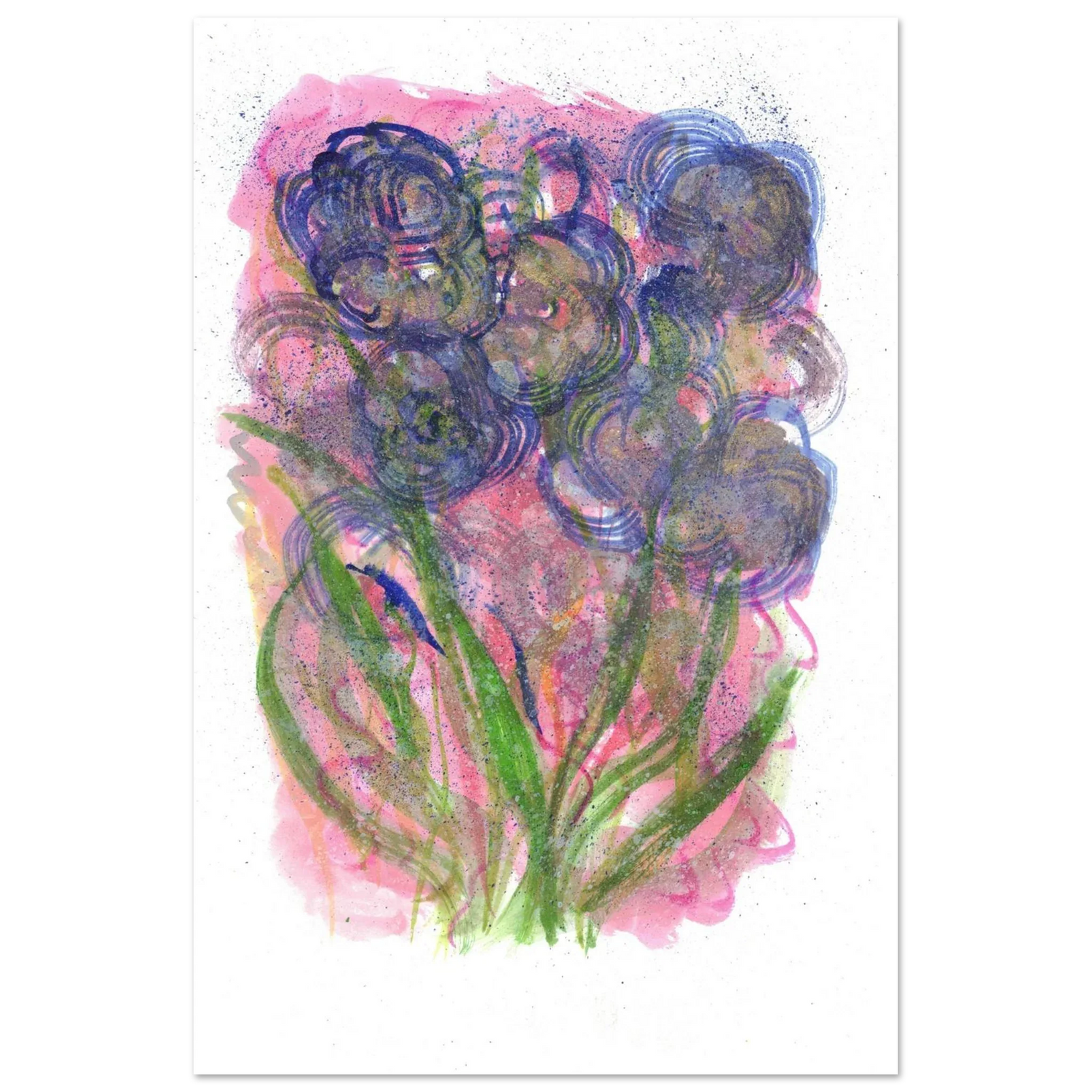 Abstract Floral Watercolor Poster: Radiant Blooms in Purple, Pink & Gold - Premium Matte Paper Art Print - Laure Leprince - Artiste Peintre