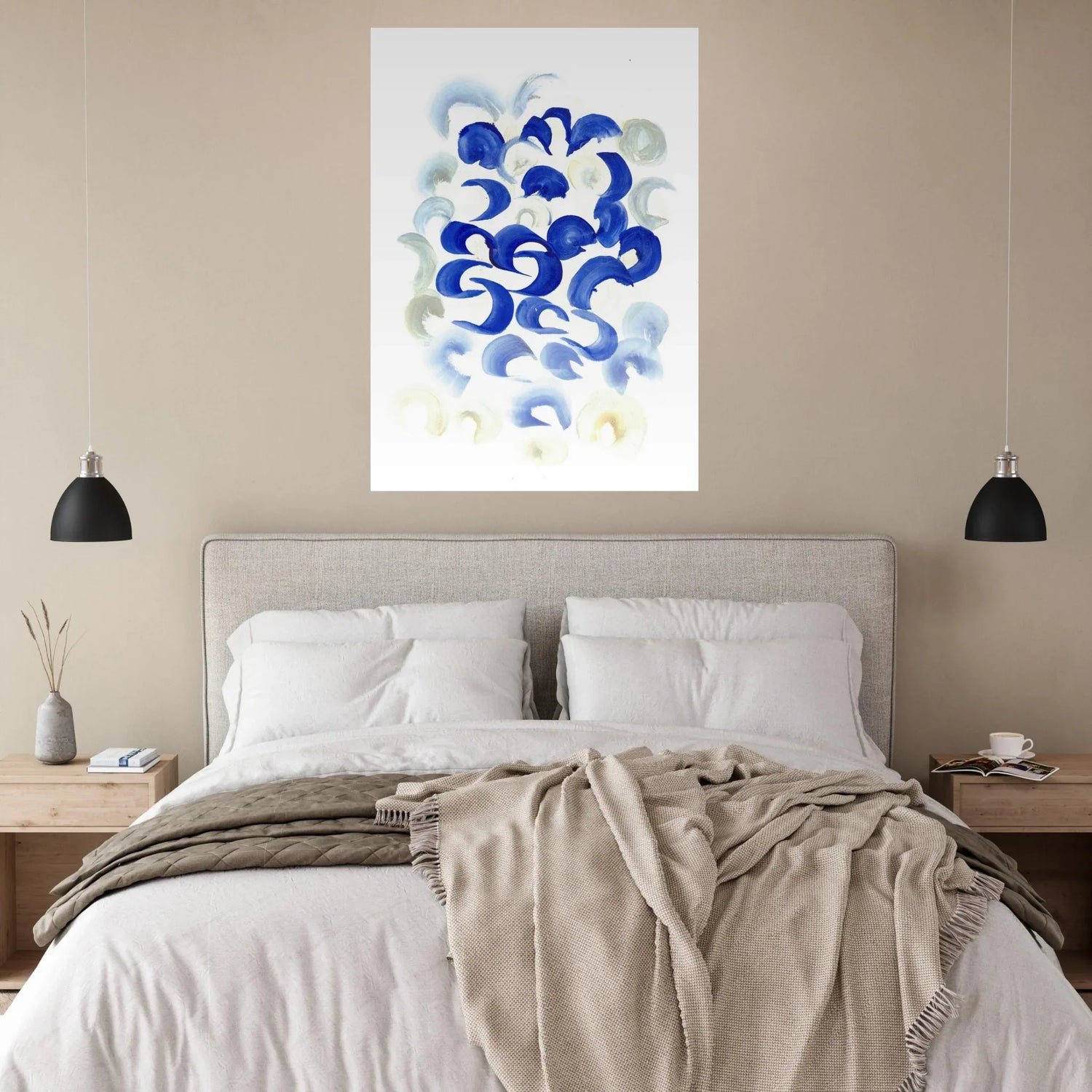 Abstract Swirls in Serene Blue & Beige Premium Matte Paper Poster - Laure Leprince - Artiste Peintre