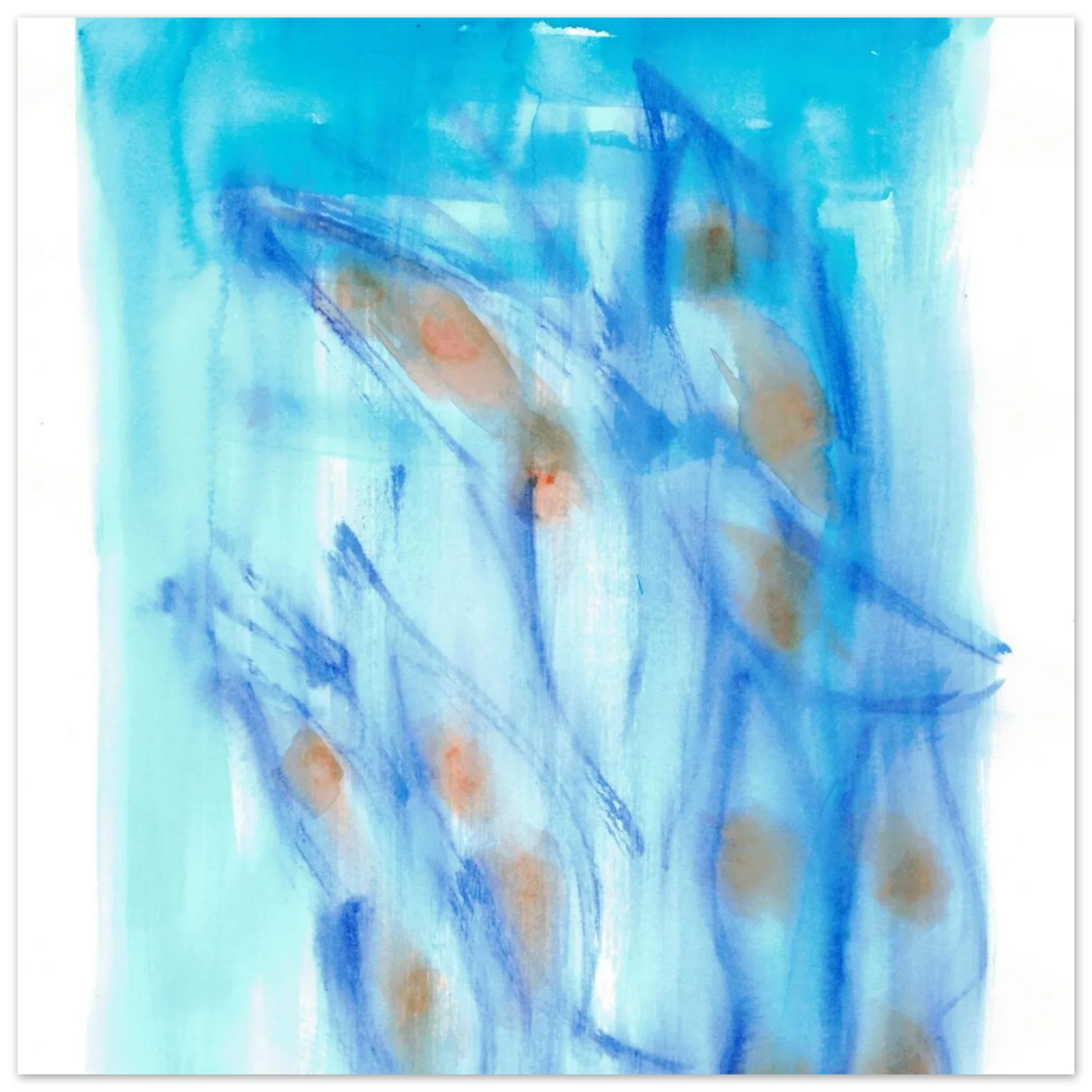 Abstract Aqua Flow Poster Premium Matte Paper Poster - Serene Watercolor Art for Your Home - Laure Leprince - Artiste Peintre
