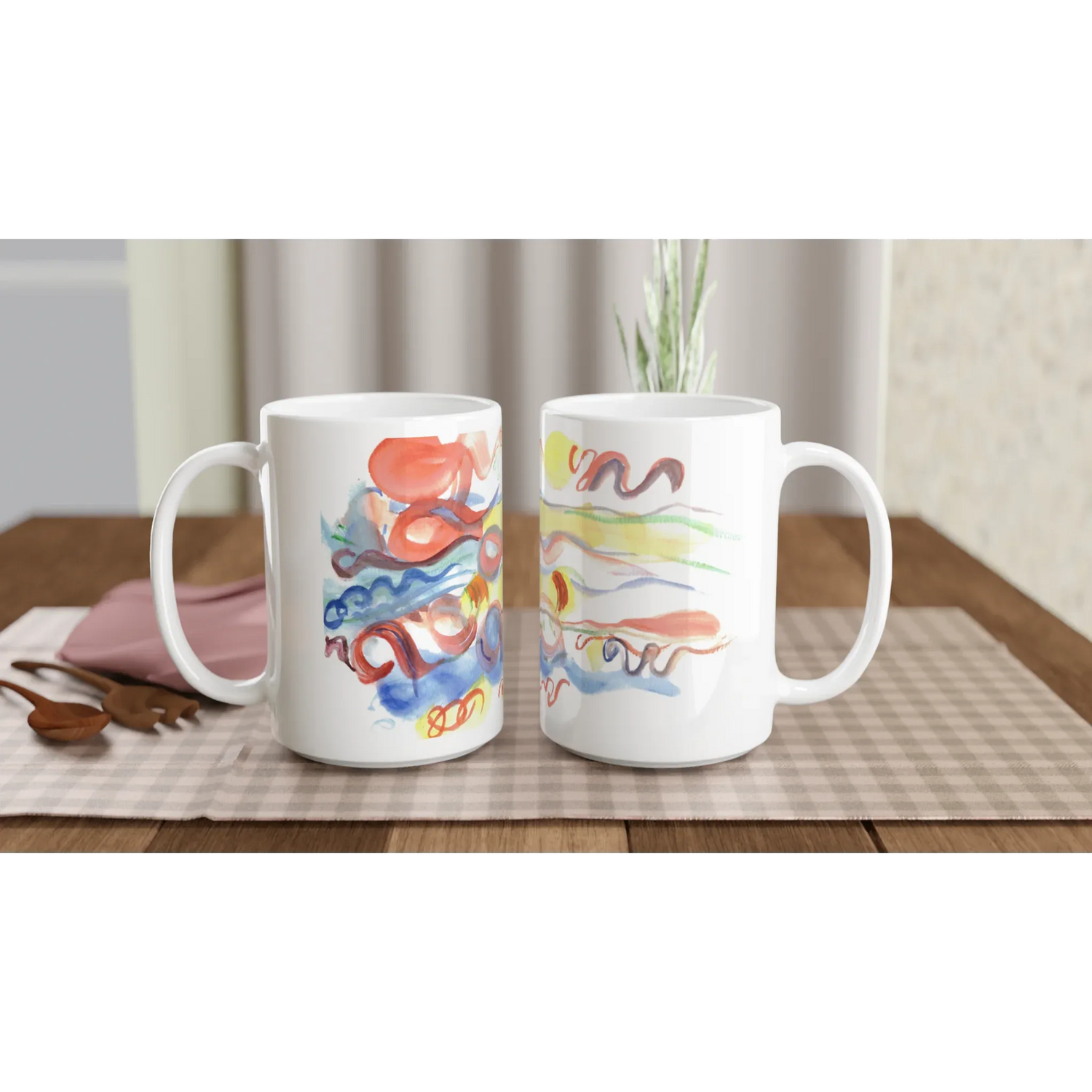 Mug en céramique blanche 44 cl Serpentins – Grand format, design et qualité durable - Laure Leprince - Artiste Peintre