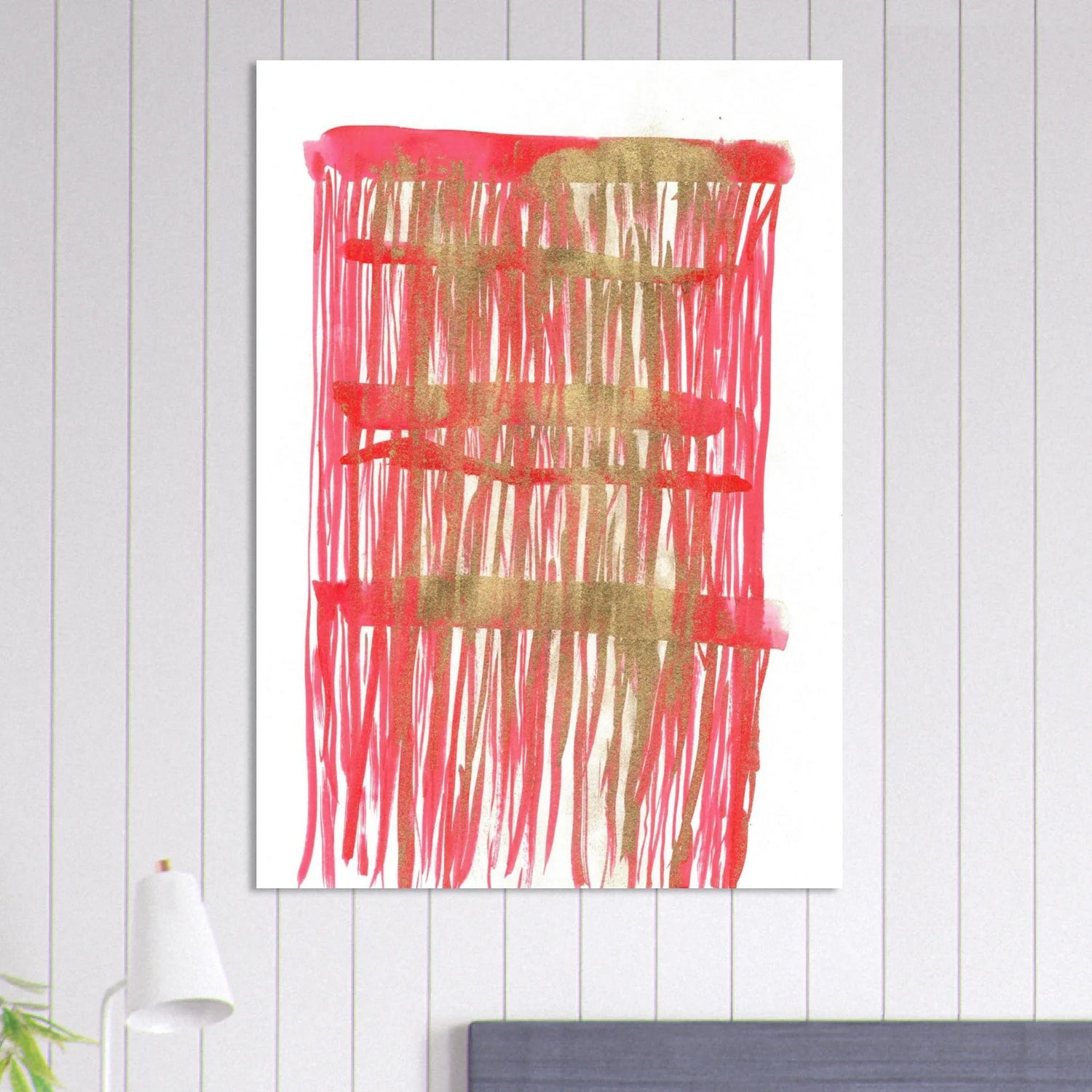 Abstract Gold & Red Stripe Art Print - Premium Matte Paper Poster - Laure Leprince - Artiste Peintre