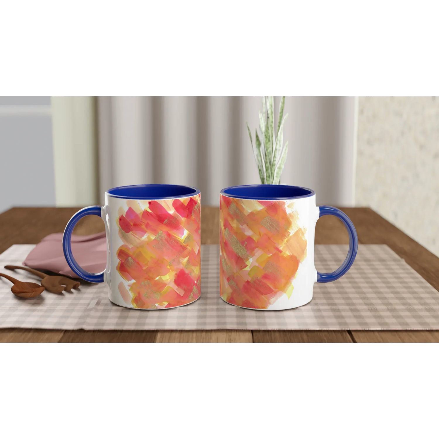 Mug 11oz - 325 ml - Ceramic Mug with Color Inside Sunset Ember - Laure Leprince - Artiste Peintre