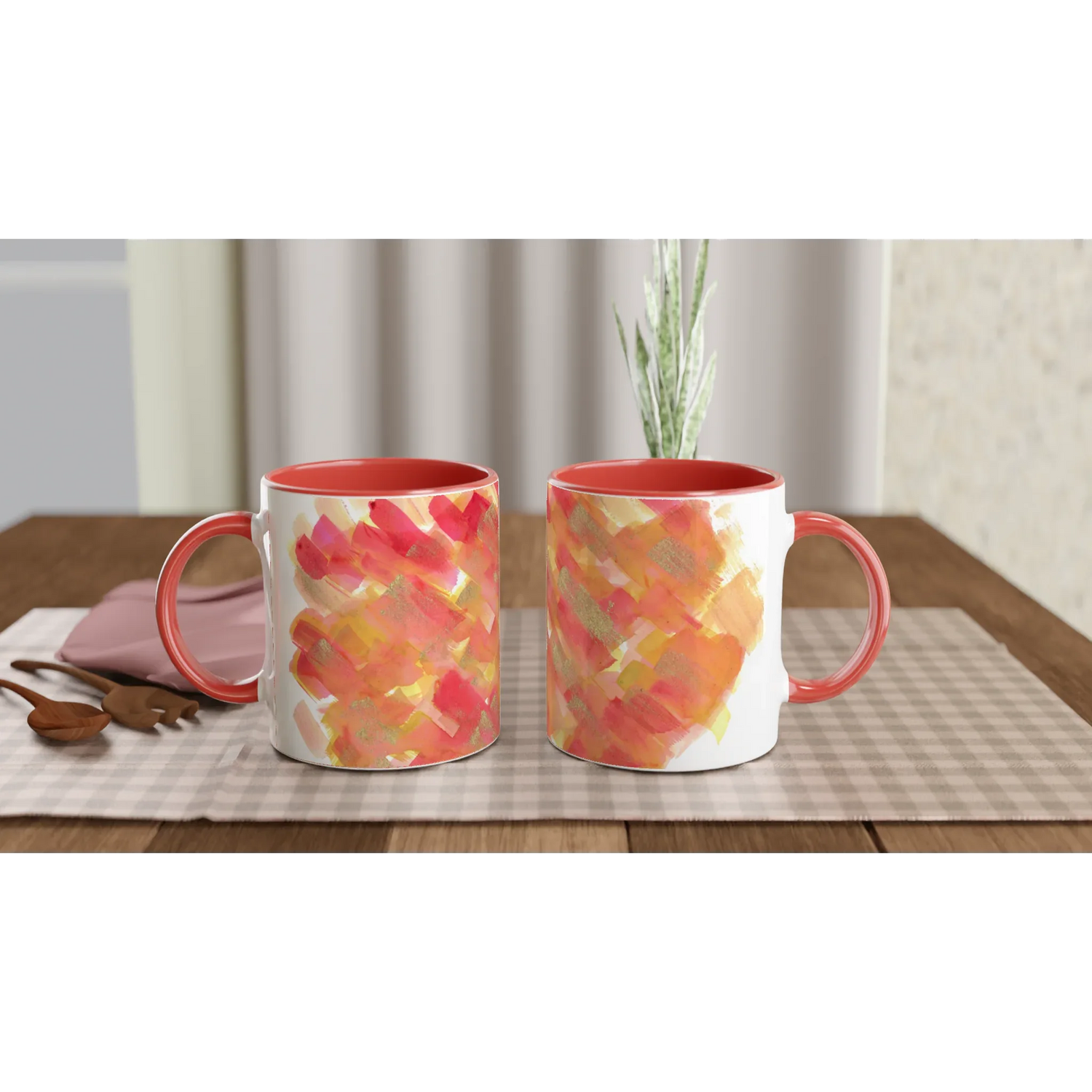 Mug 11oz - 325 ml - Ceramic Mug with Color Inside Sunset Ember - Laure Leprince - Artiste Peintre