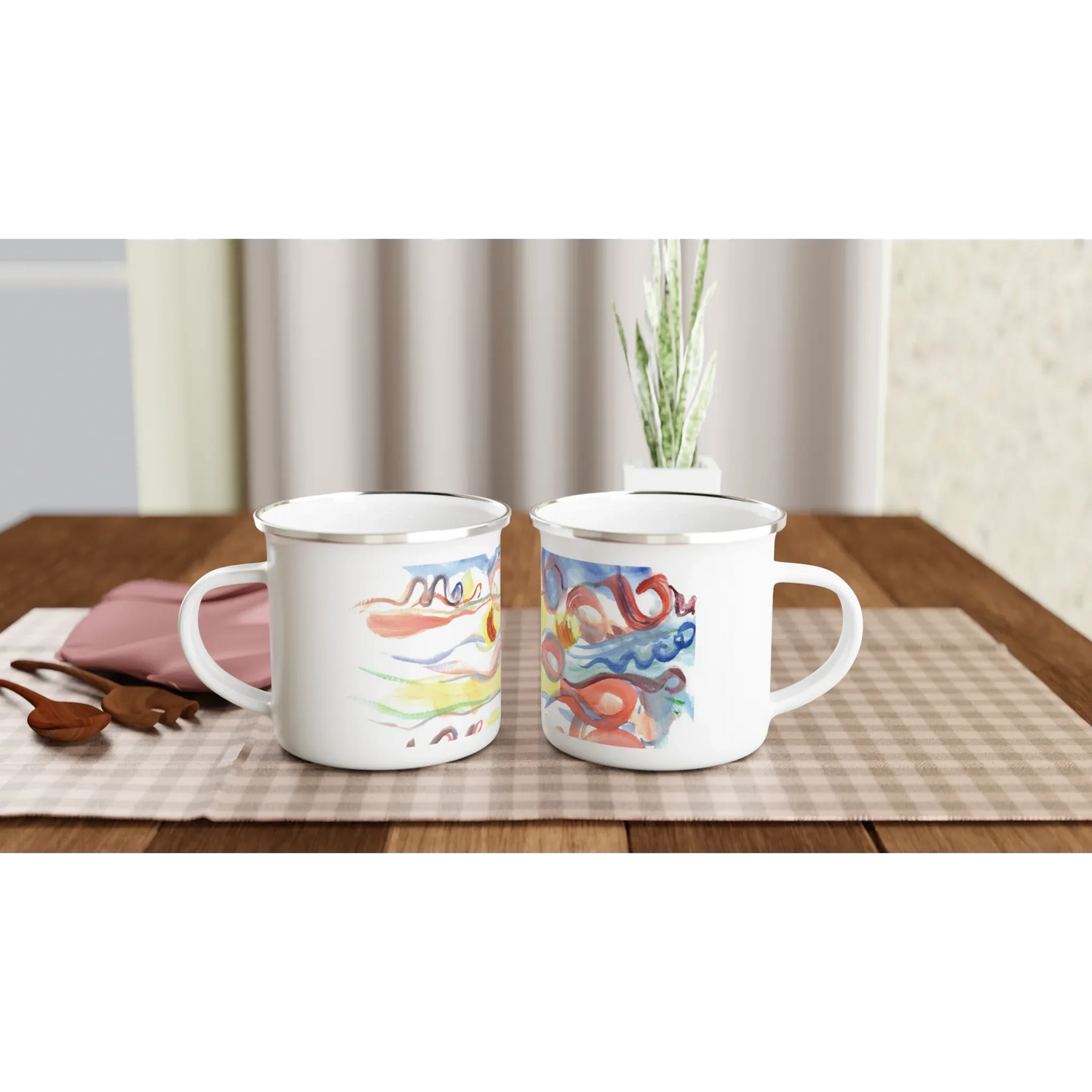 Mug en émail blanc 35 cl Serpentins– Léger, vintage et résistant - Laure Leprince - Artiste Peintre