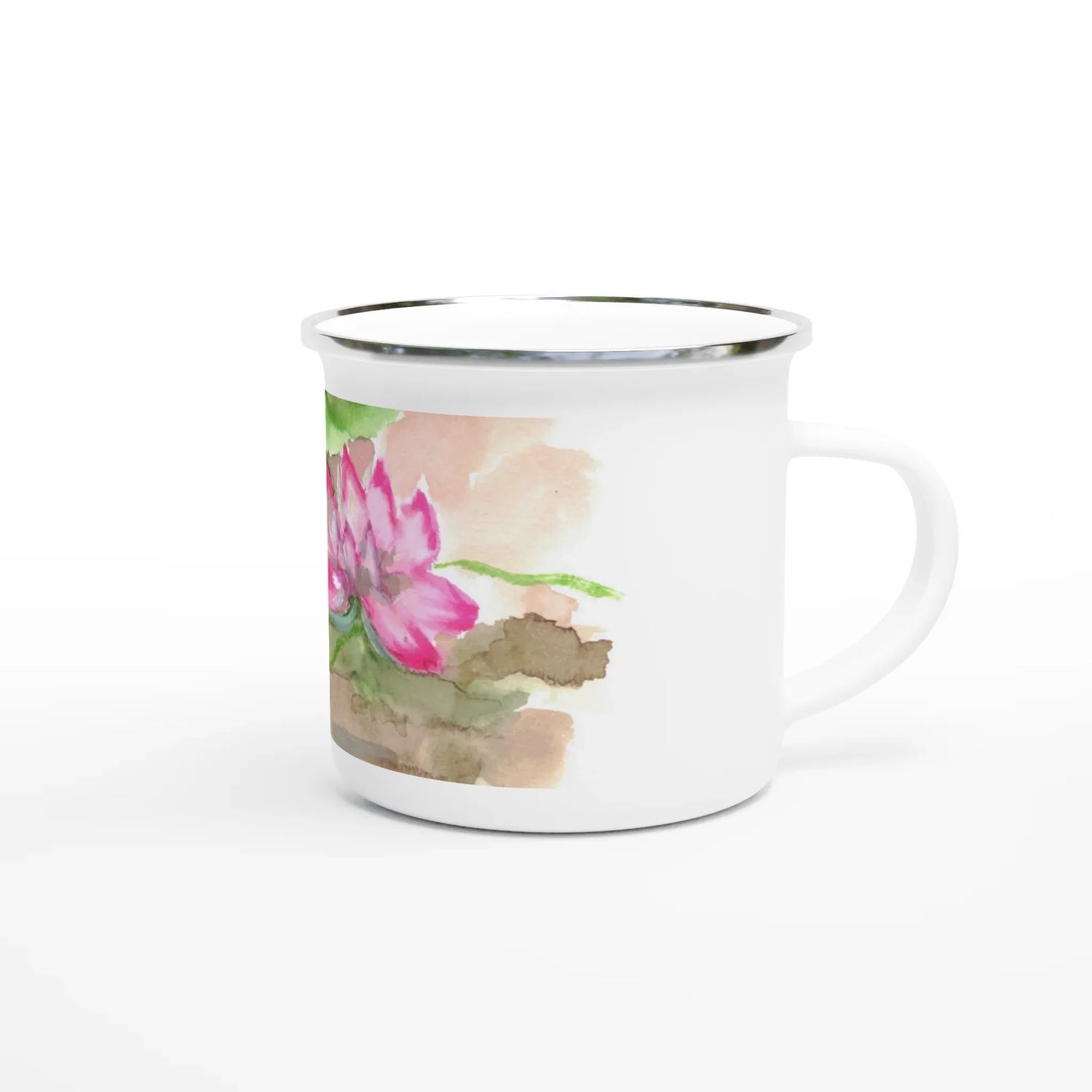 Mug en émail blanc 35 cl Terrasses de lotus – Léger, vintage et résistant - Laure Leprince - Artiste Peintre