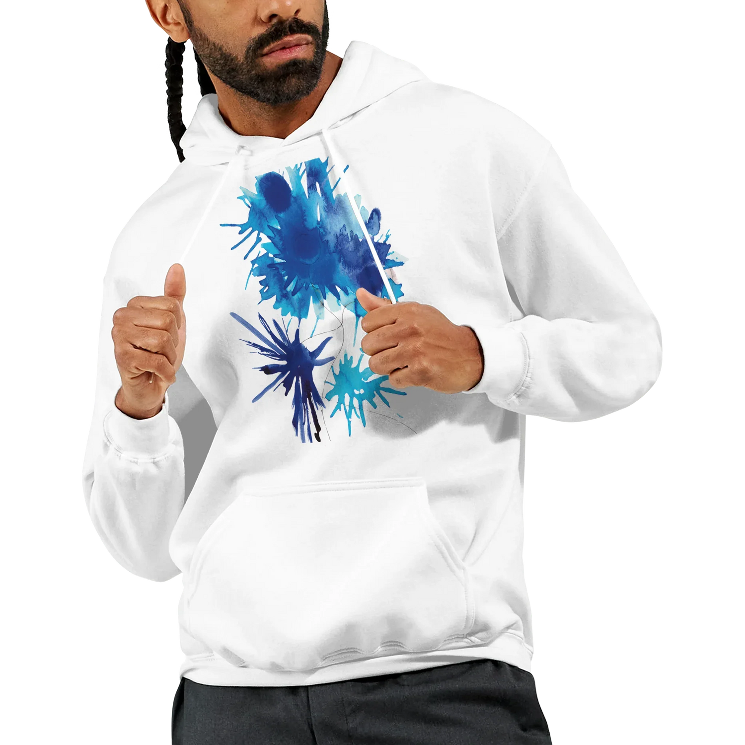 Sweat à capuche unisexe artistique Bleuets| Gildan® 18500 White - Laure Leprince - Artiste Peintre