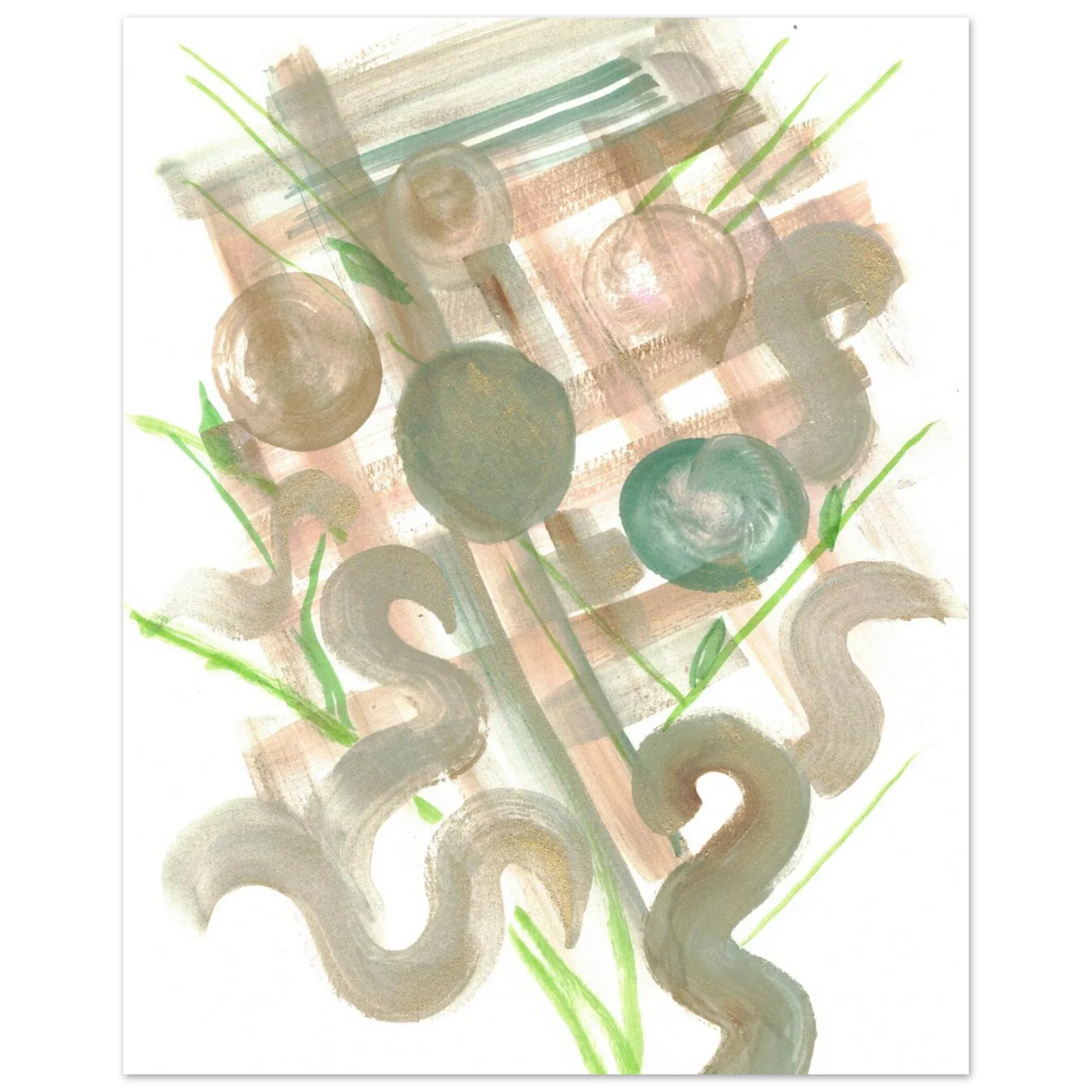 Abstract Earth Tones & Green Strokes Art Print – Premium Matte Paper Poster RDJ3-1 - Laure Leprince - Artiste Peintre