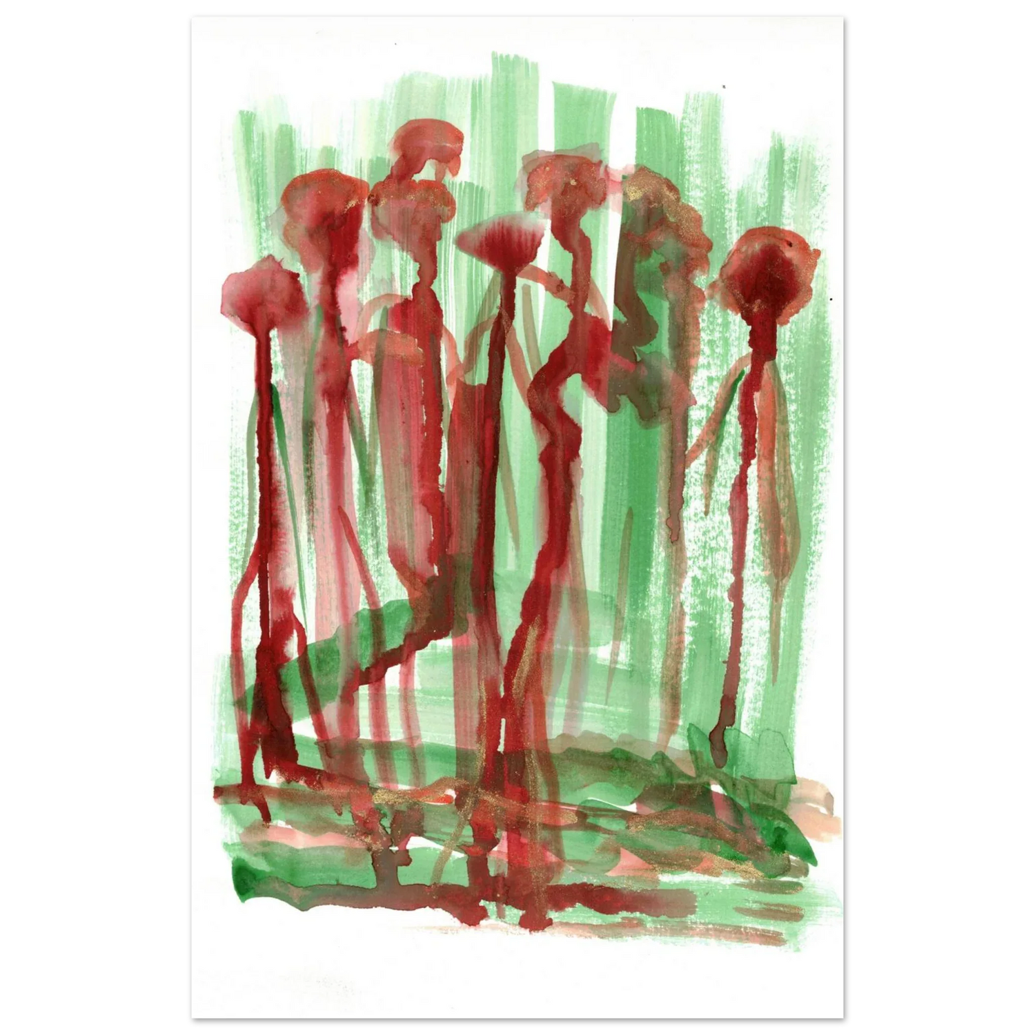 Abstract Floral Garden Premium Matte Poster - Vibrant Red & Green Watercolor Art (RDJ3-1) - Laure Leprince - Artiste Peintre