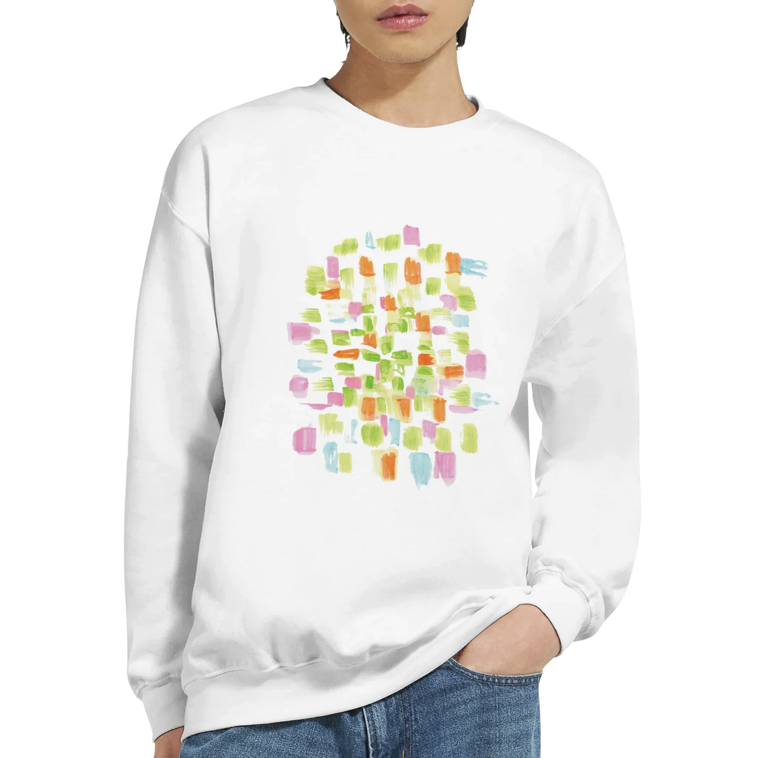 Sweatshirt Unisexe Classique Pastel Mosaic – Impression Artistique Multicolore - Laure Leprince - Artiste Peintre