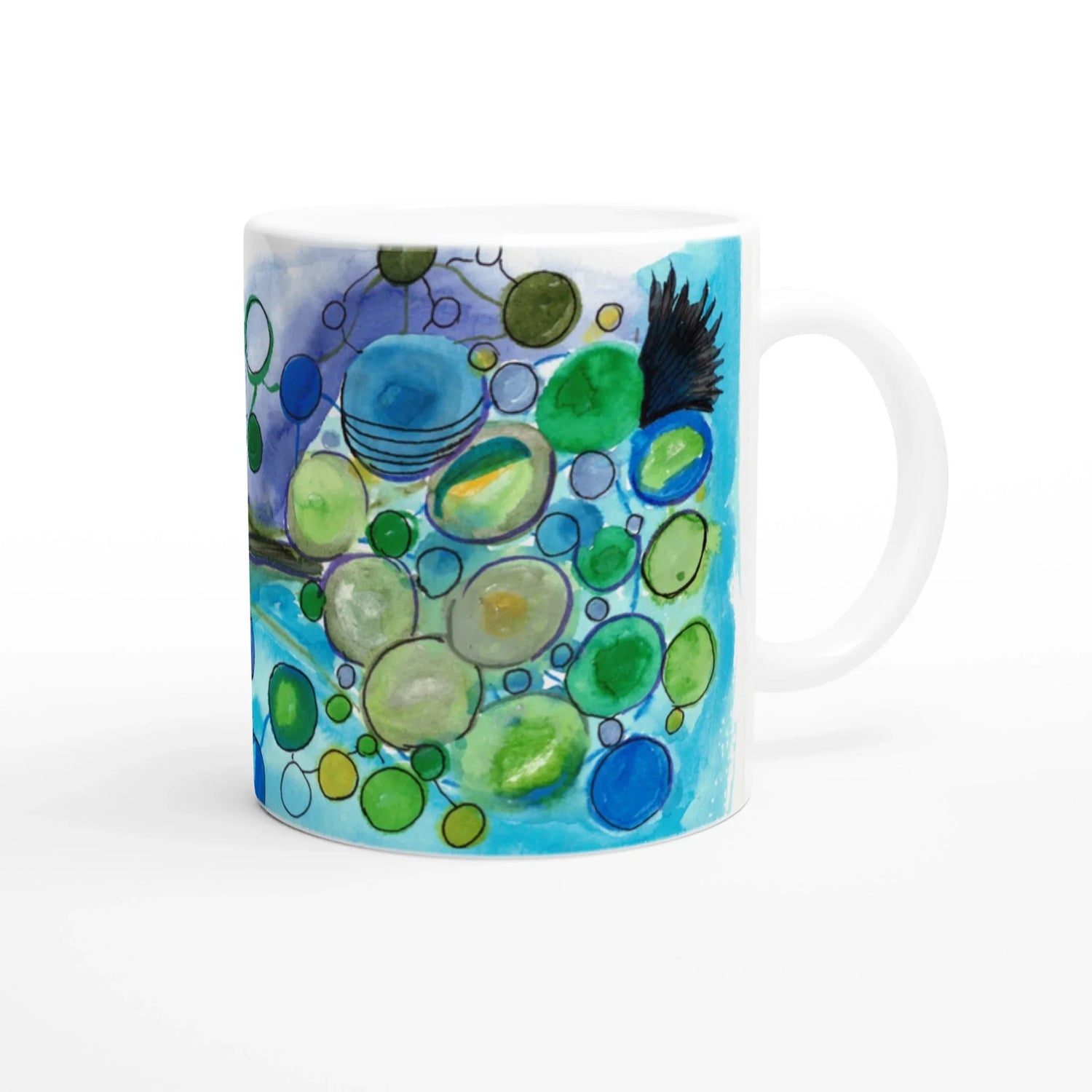 Mug en céramique blanche 325 ml Ecosphères – Élégance, sécurité et durabilité - Laure Leprince - Artiste Peintre