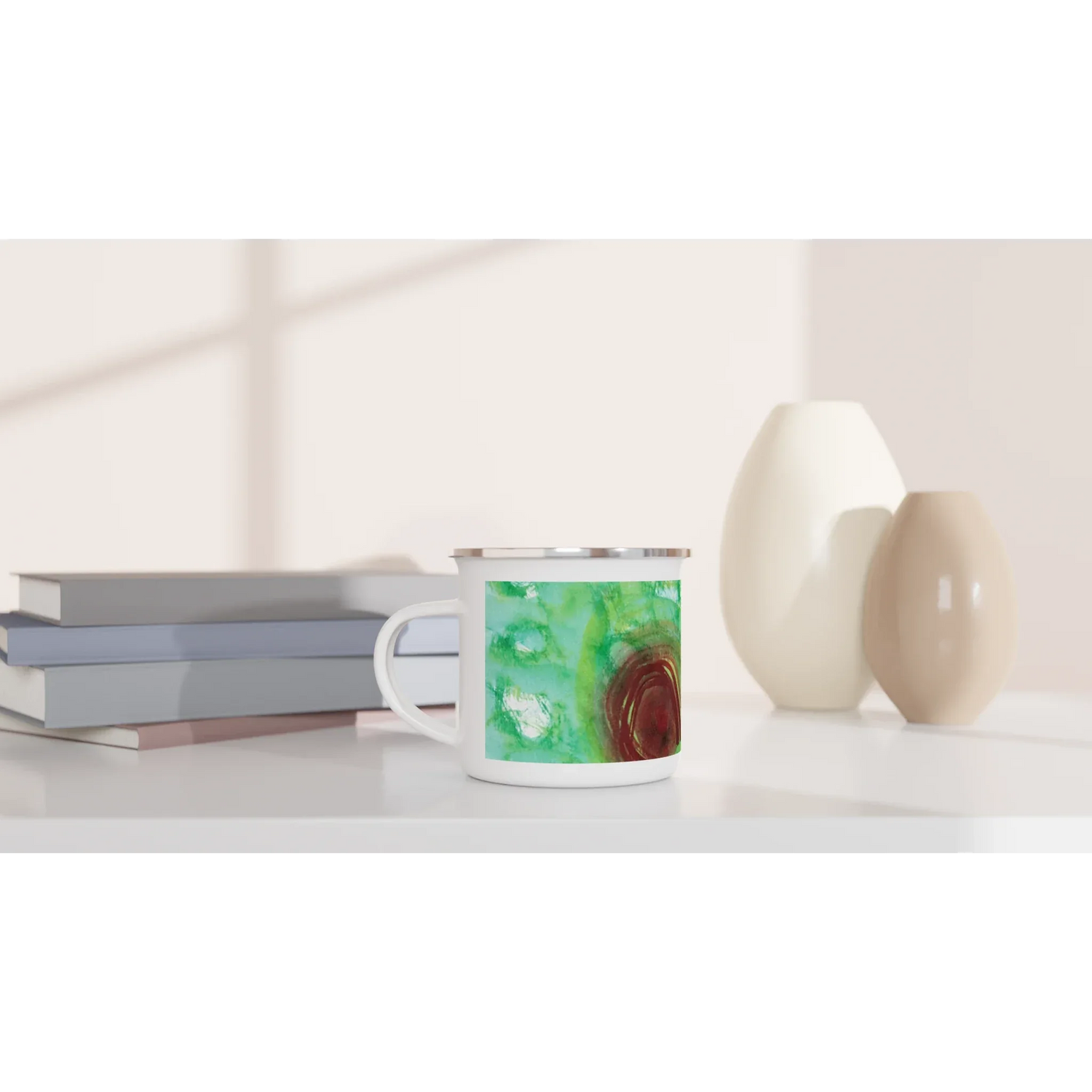 Mug en émail blanc 35 cl City Green Echo – Léger, vintage et résistant - Laure Leprince - Artiste Peintre