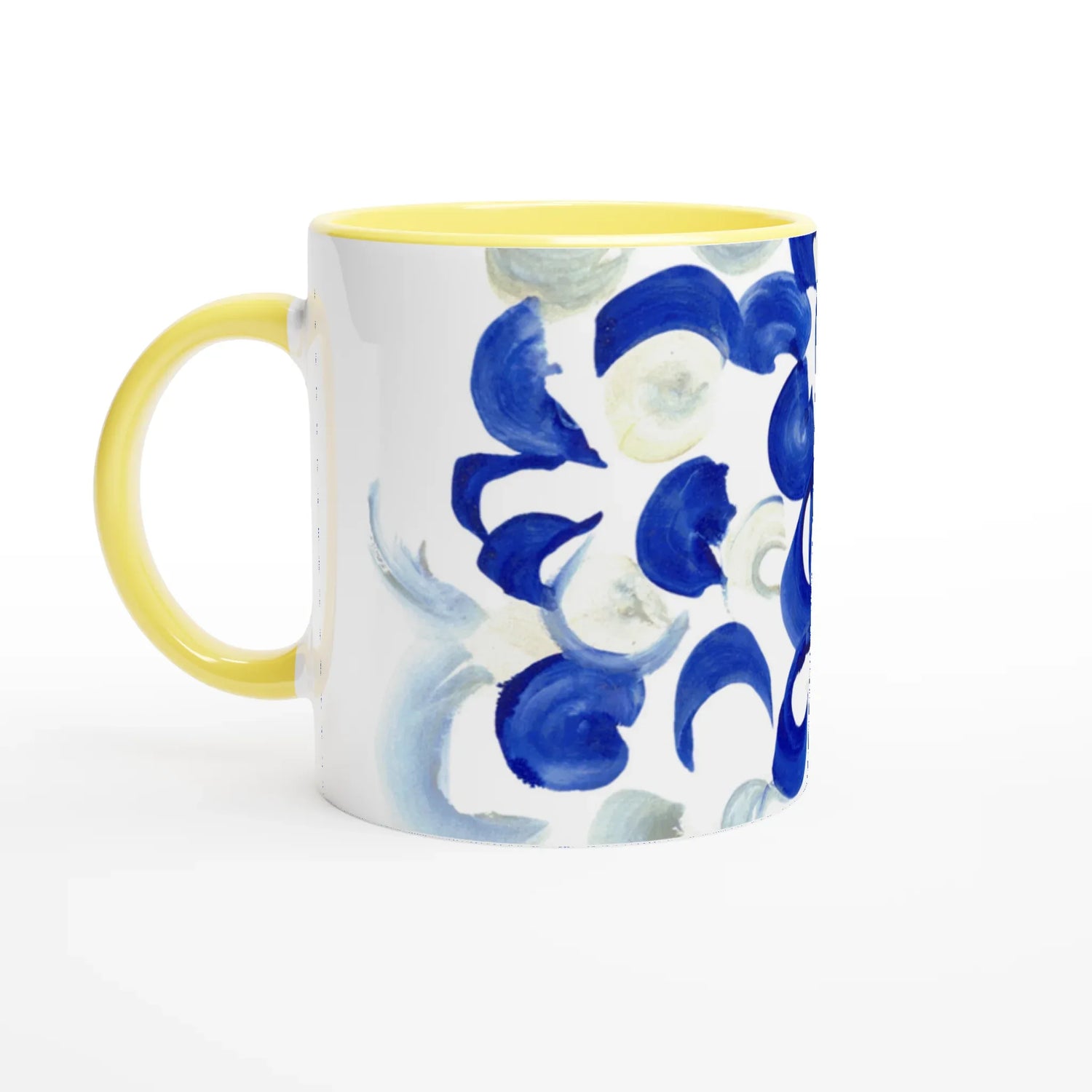 Mug 11oz - 325 ml - Ceramic Mug with Color Inside Blue swirls - Laure Leprince - Artiste Peintre