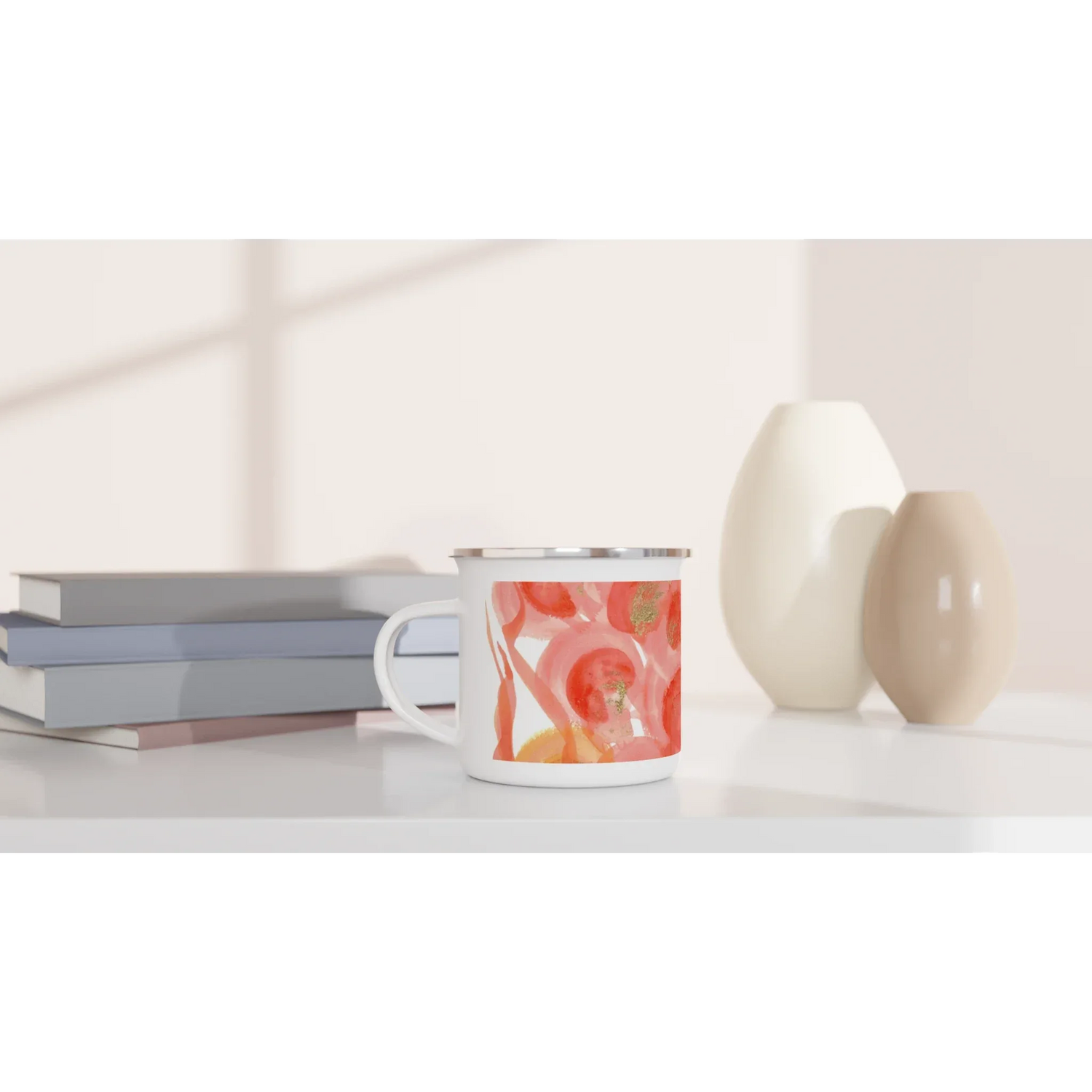 Mug en émail blanc 35 cl City Sunrice Flora – Léger, vintage et résistant - Laure Leprince - Artiste Peintre