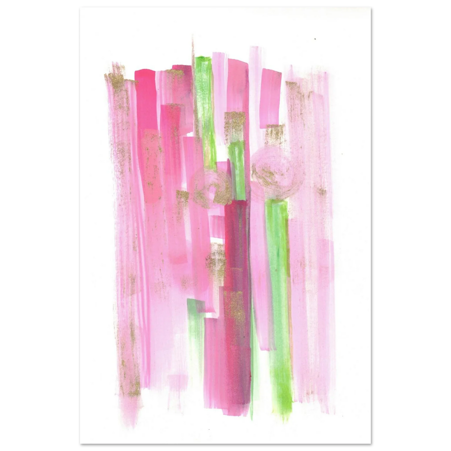 Abstract Pink & Green Watercolor Poster with Gold Flecks – Premium Matte Paper Print - Laure Leprince - Artiste Peintre