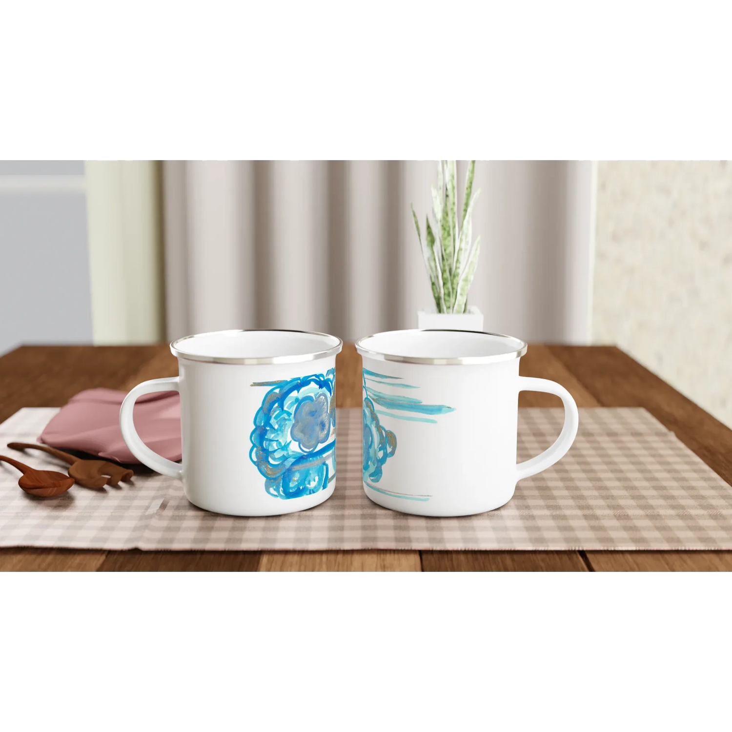 Mug en émail blanc 35 cl Ocean Bloom – Léger, vintage et résistant - Laure Leprince - Artiste Peintre