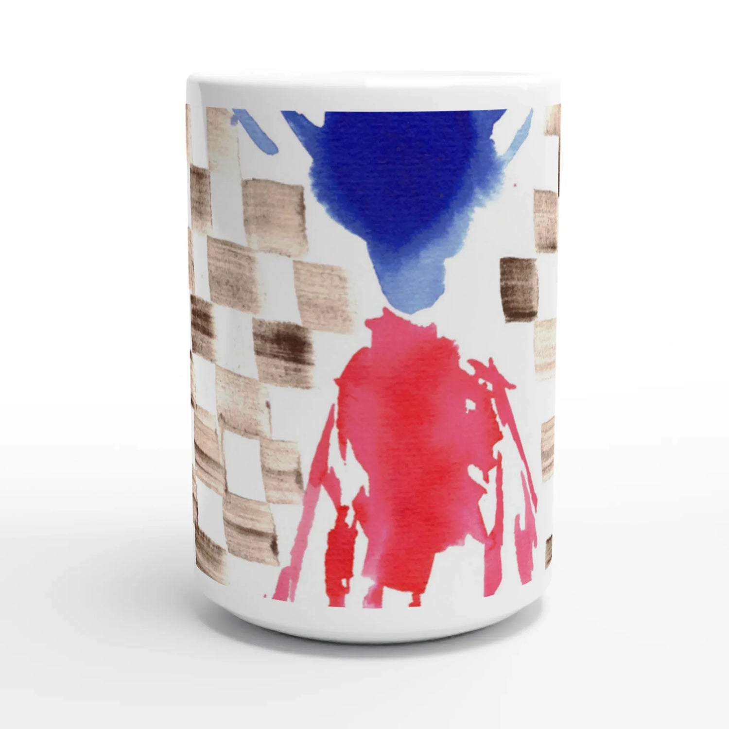 Mug en céramique blanche 44 cl damier – Grand format, design et qualité durable - Laure Leprince - Artiste Peintre