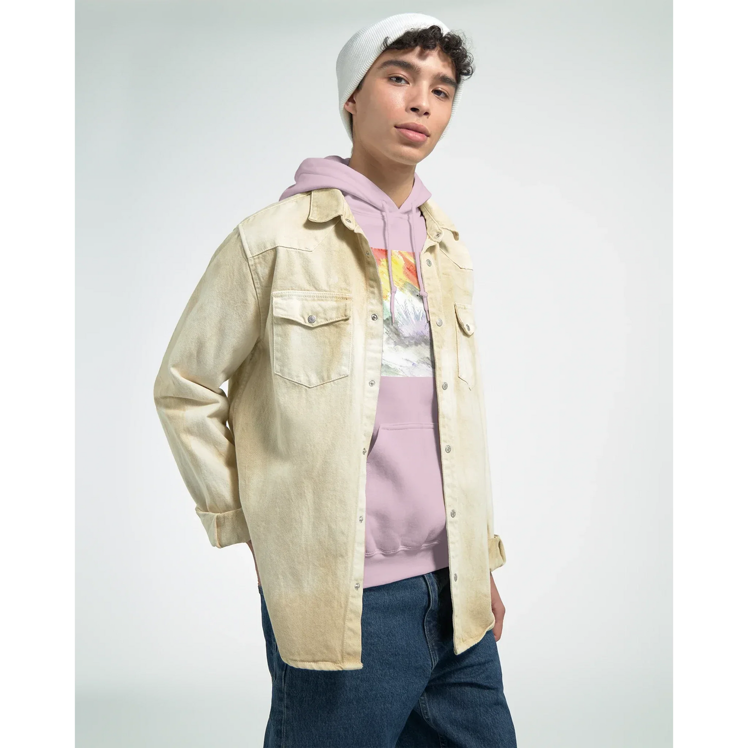 Sweat à capuche unisexe artistiqueLavander Drift| Gildan® 18500 White - Laure Leprince - Artiste Peintre