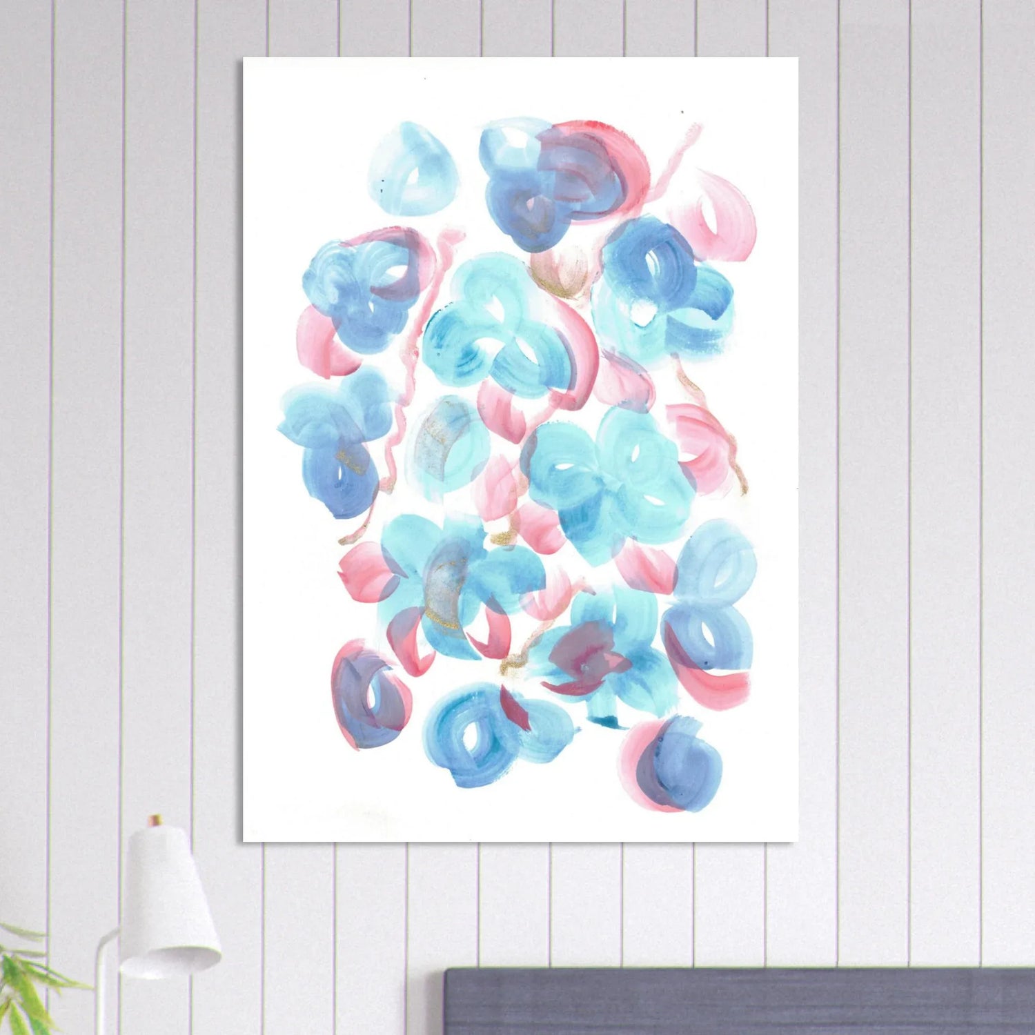 Abstract Floral Blush & Teal: Dreamy Watercolor Art Print on Premium Matte Paper - Laure Leprince - Artiste Peintre