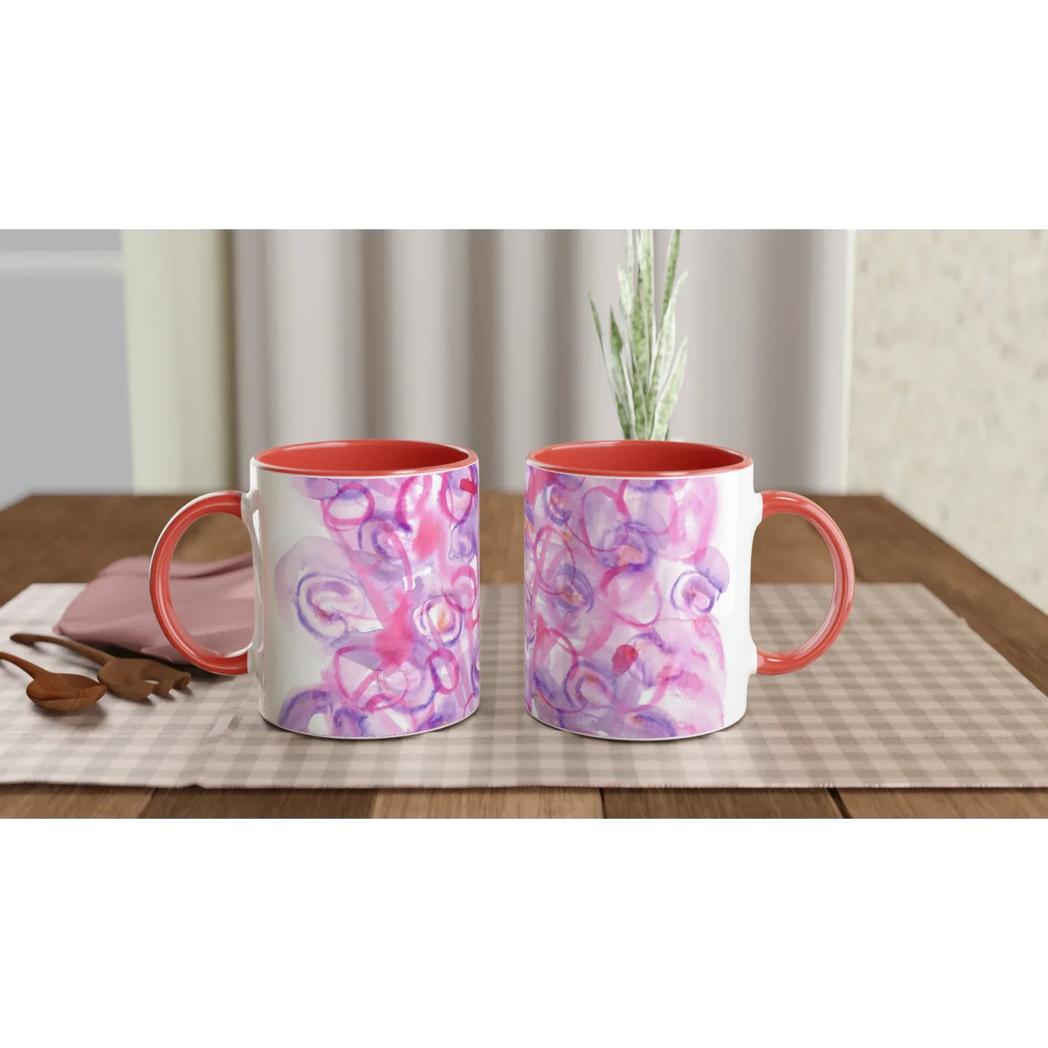 Mug Céramique Blanc 325ml Intérieur Coloré - Floraison Intime Personnalisable - Laure Leprince - Artiste Peintre