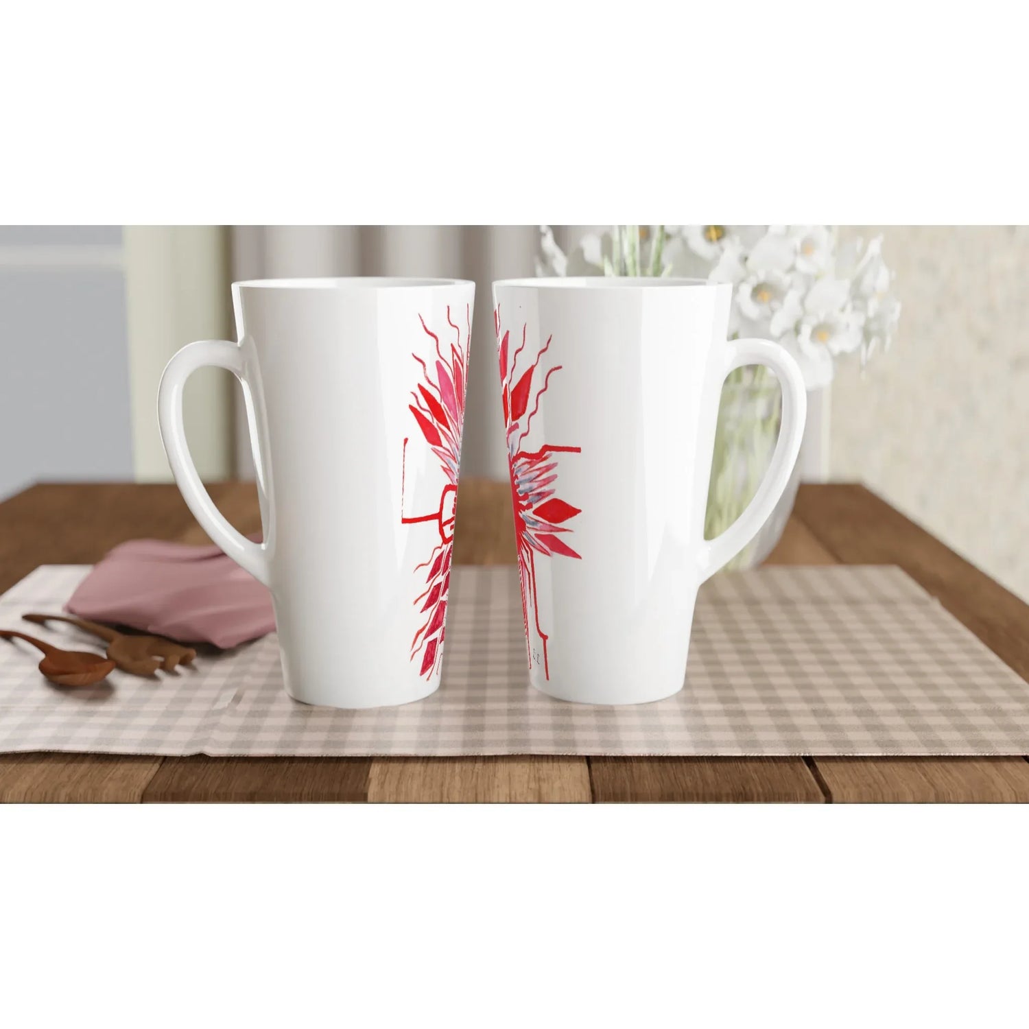 Mug à Latte en Céramique Blanche 500 ml Rouge – Élégant, durable et brillant - Laure Leprince - Artiste Peintre