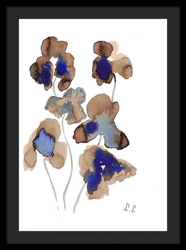 Abstract Blue and Brown Flowers - Framed Print