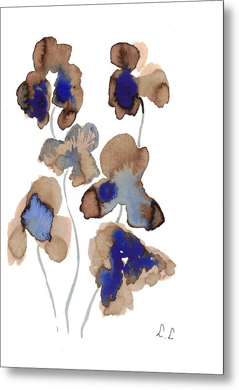 Abstract Blue and Brown Flowers - Metal Print