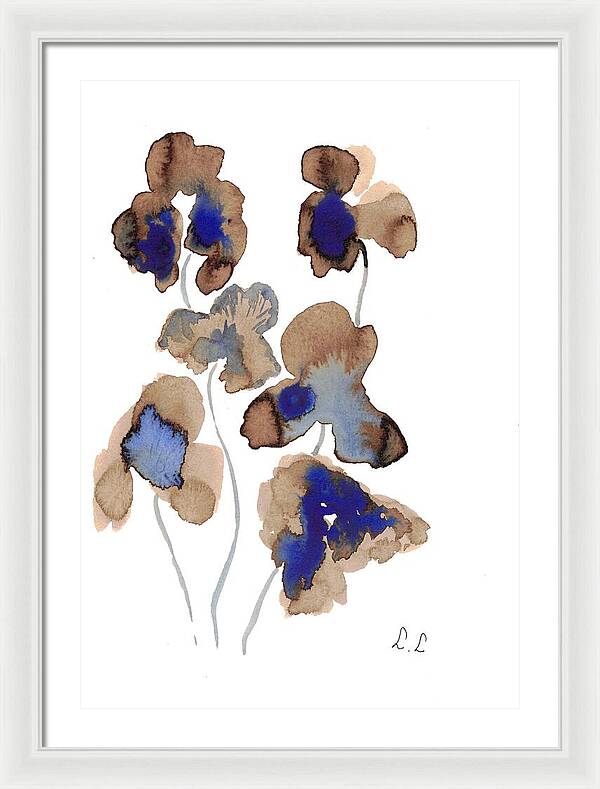 Abstract Blue and Brown Flowers - Framed Print