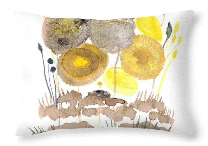 Abstract Floral Composition Fleurs d'ambre - Throw Pillow - Laure Leprince - Artiste Peintre