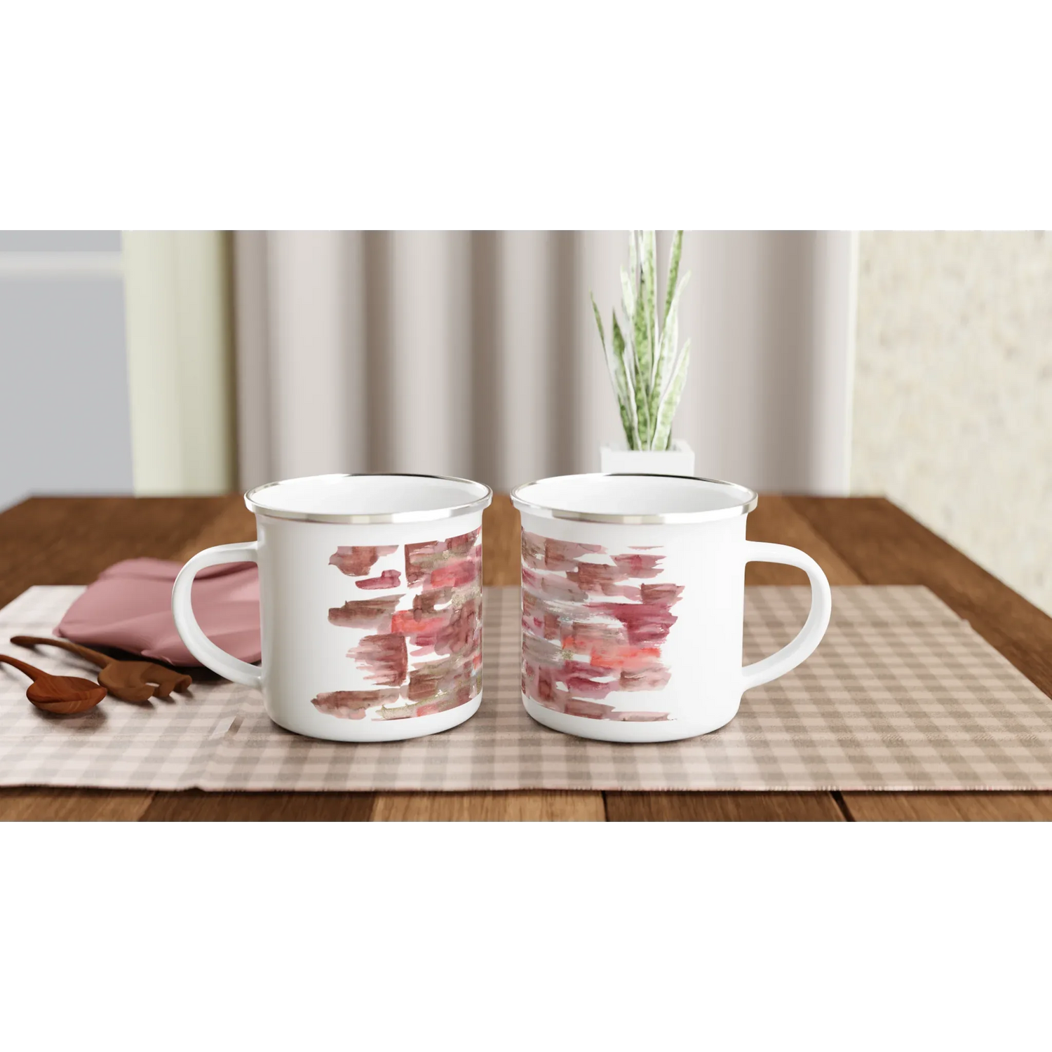 Mug en émail blanc 35 cl Terracota waves– Léger, vintage et résistant - Laure Leprince - Artiste Peintre