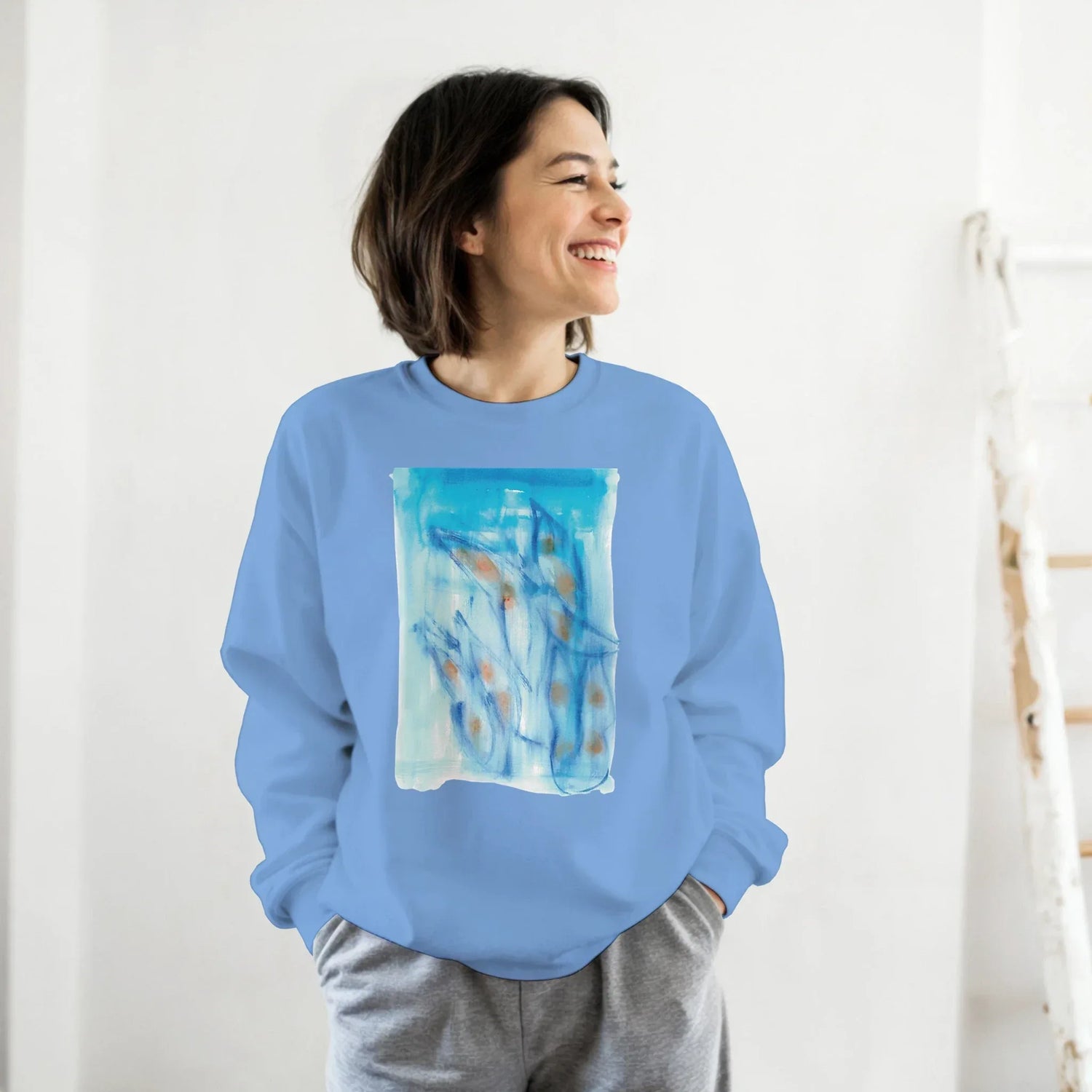 Sweatshirt Unisexe Classique Blue Sprouts – Impression Artistique Multicolore - Laure Leprince - Artiste Peintre