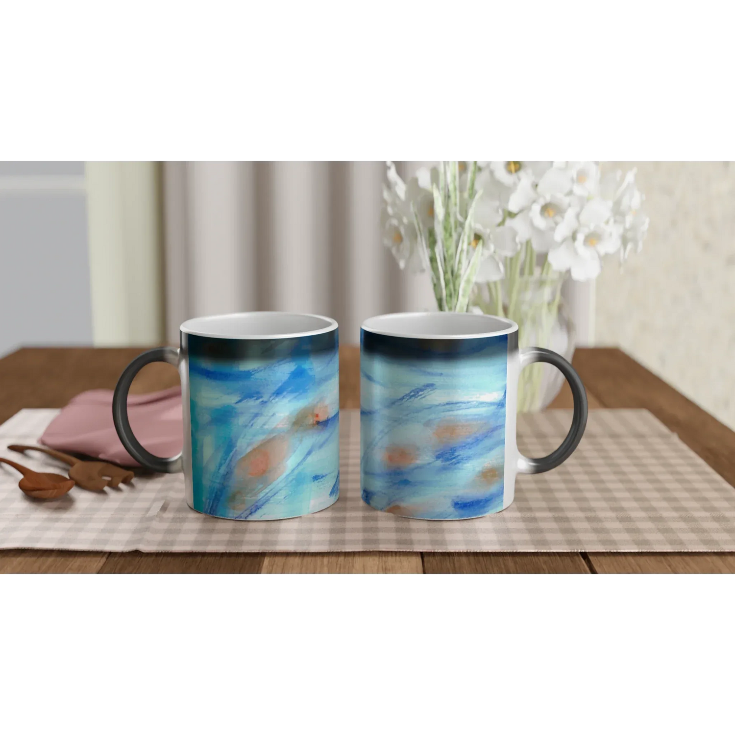 Mug magique en céramique 325 ml – Révèlez votre motif à la chale Blue Sprouts - Laure Leprince - Artiste Peintre